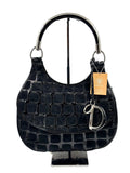 Christian Dior Vintage Black croc-embossed shoulder bag