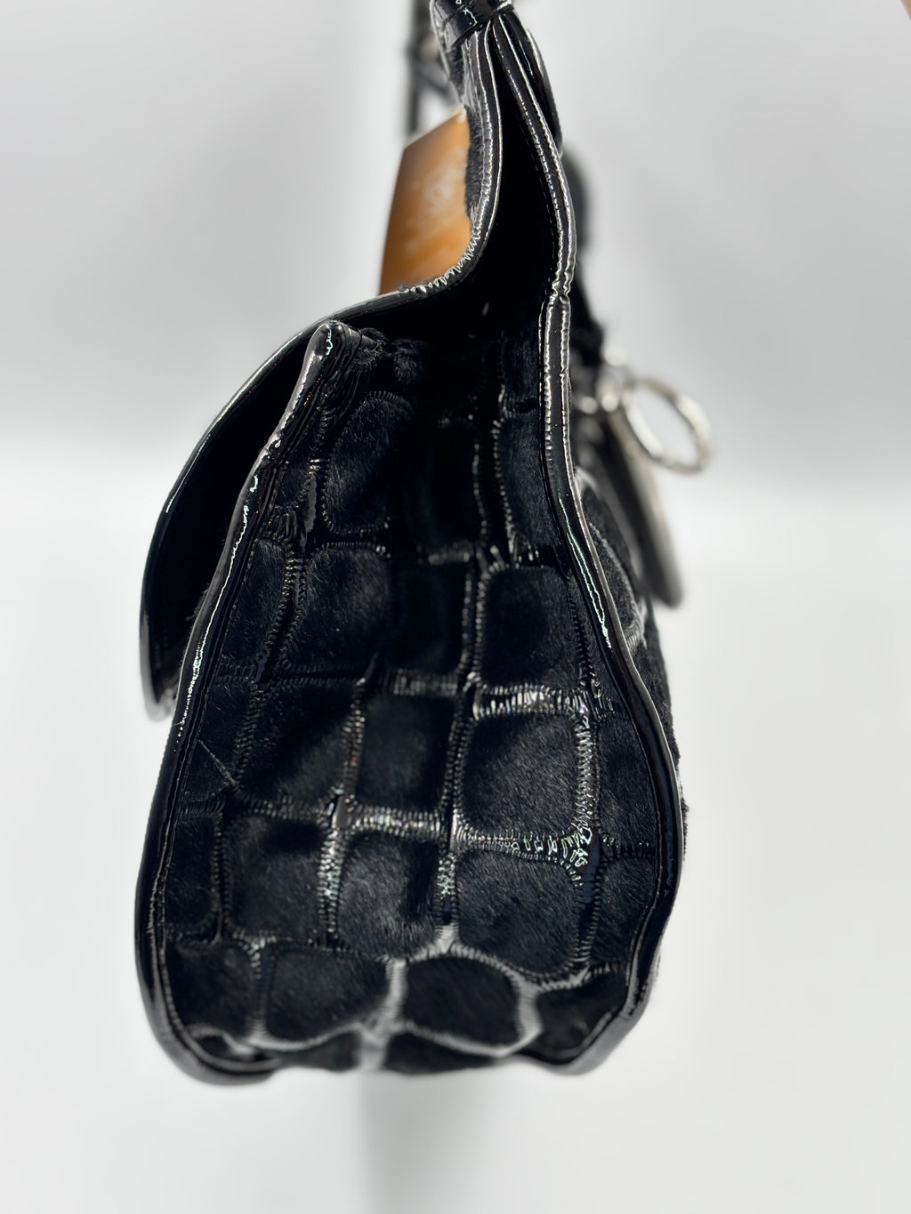 Christian Dior Vintage Black croc-embossed shoulder bag