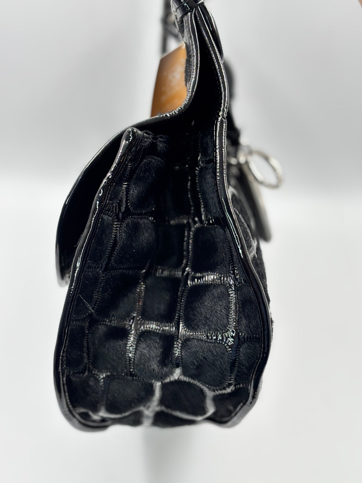 Christian Dior Vintage Black croc-embossed shoulder bag