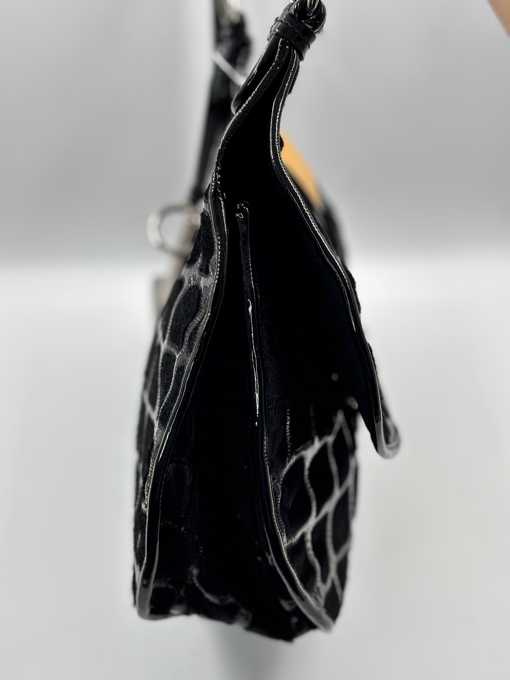 Christian Dior Vintage Black croc-embossed shoulder bag
