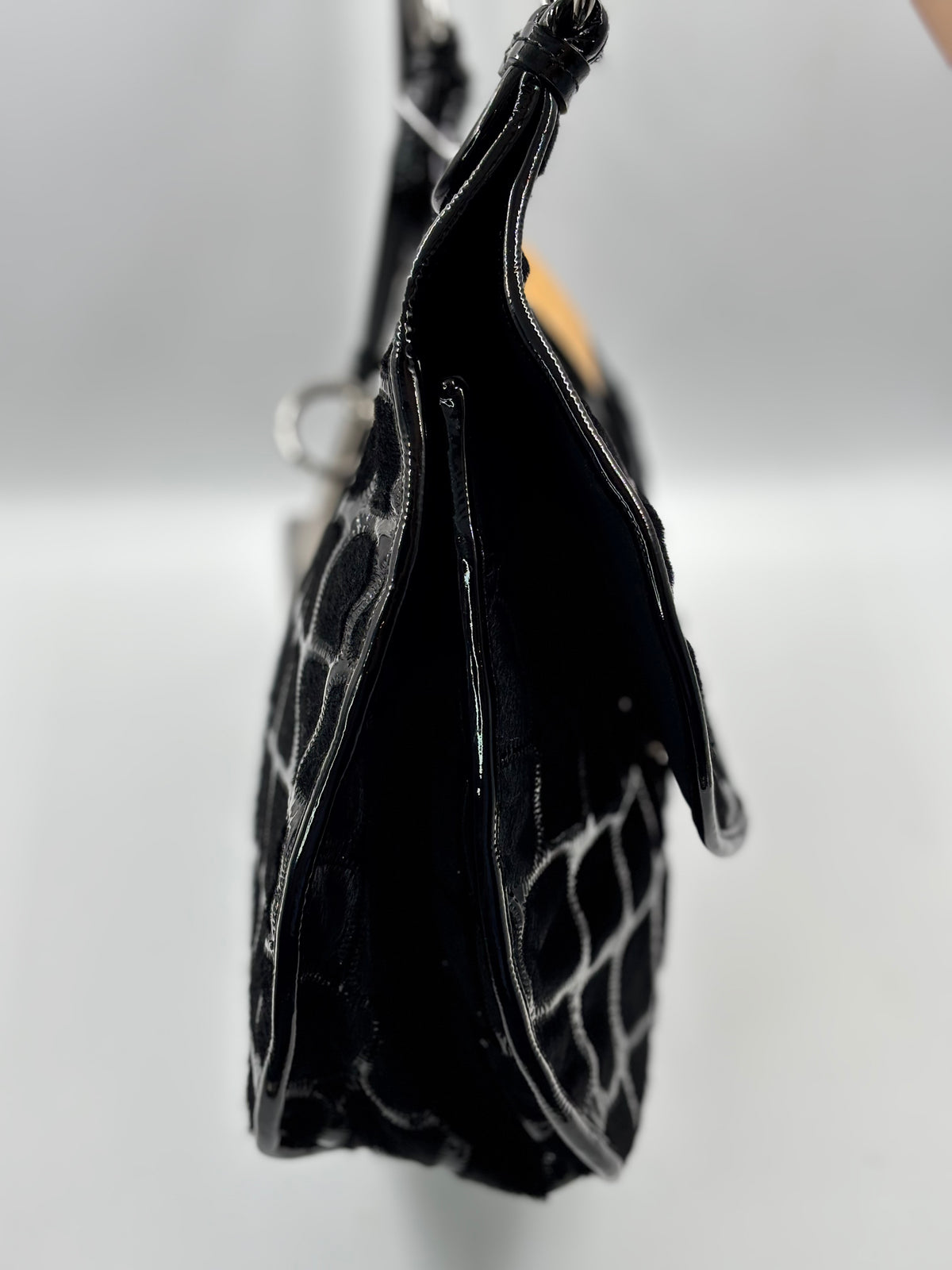Christian Dior Vintage Black croc-embossed shoulder bag