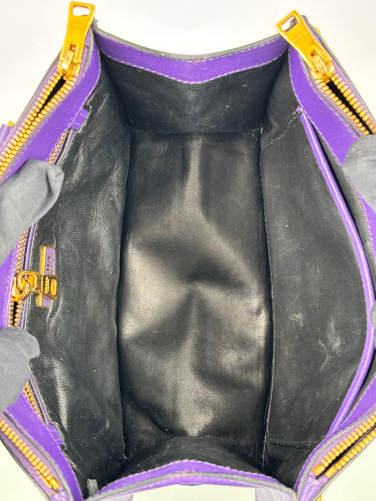 Prada Purple Saffiano Leather Crystal Embellished Tote Bag