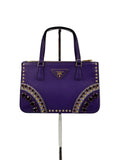 Prada Purple Saffiano Leather Crystal Embellished Tote Bag