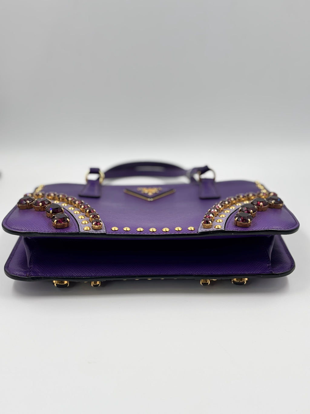 Prada Purple Saffiano Leather Crystal Embellished Tote Bag