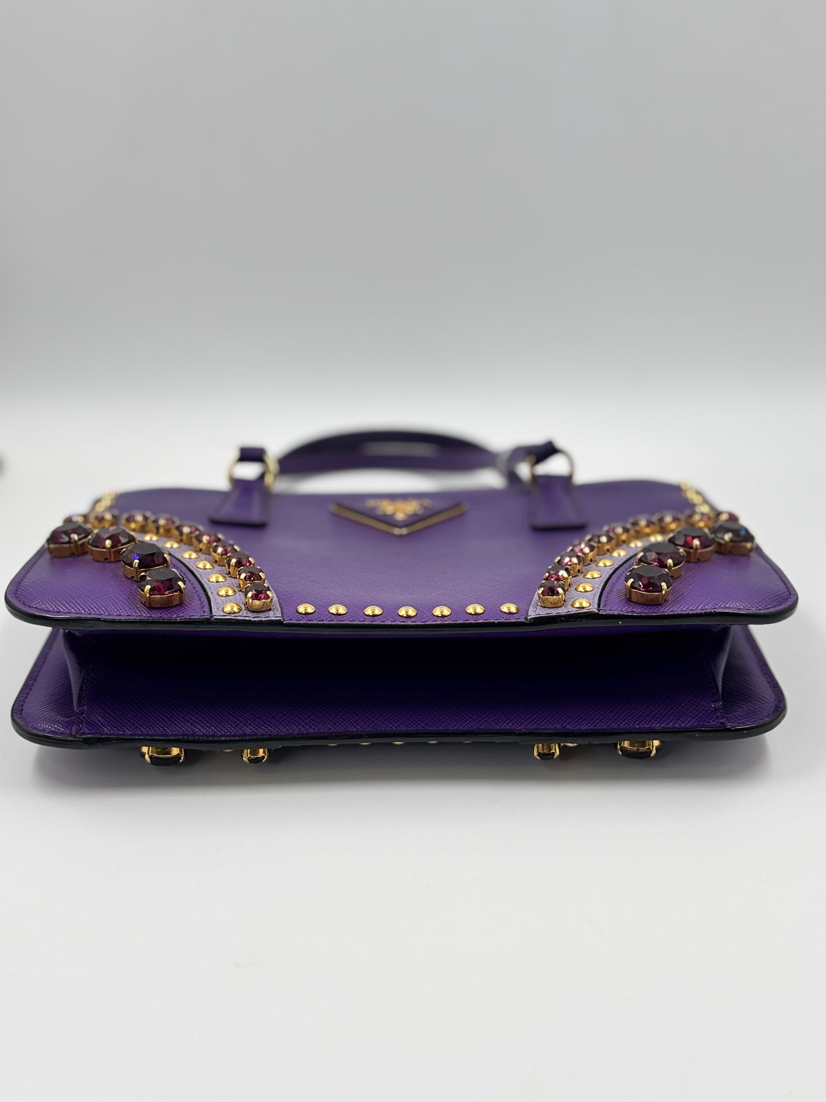 Prada Purple Saffiano Leather Crystal Embellished Tote Bag