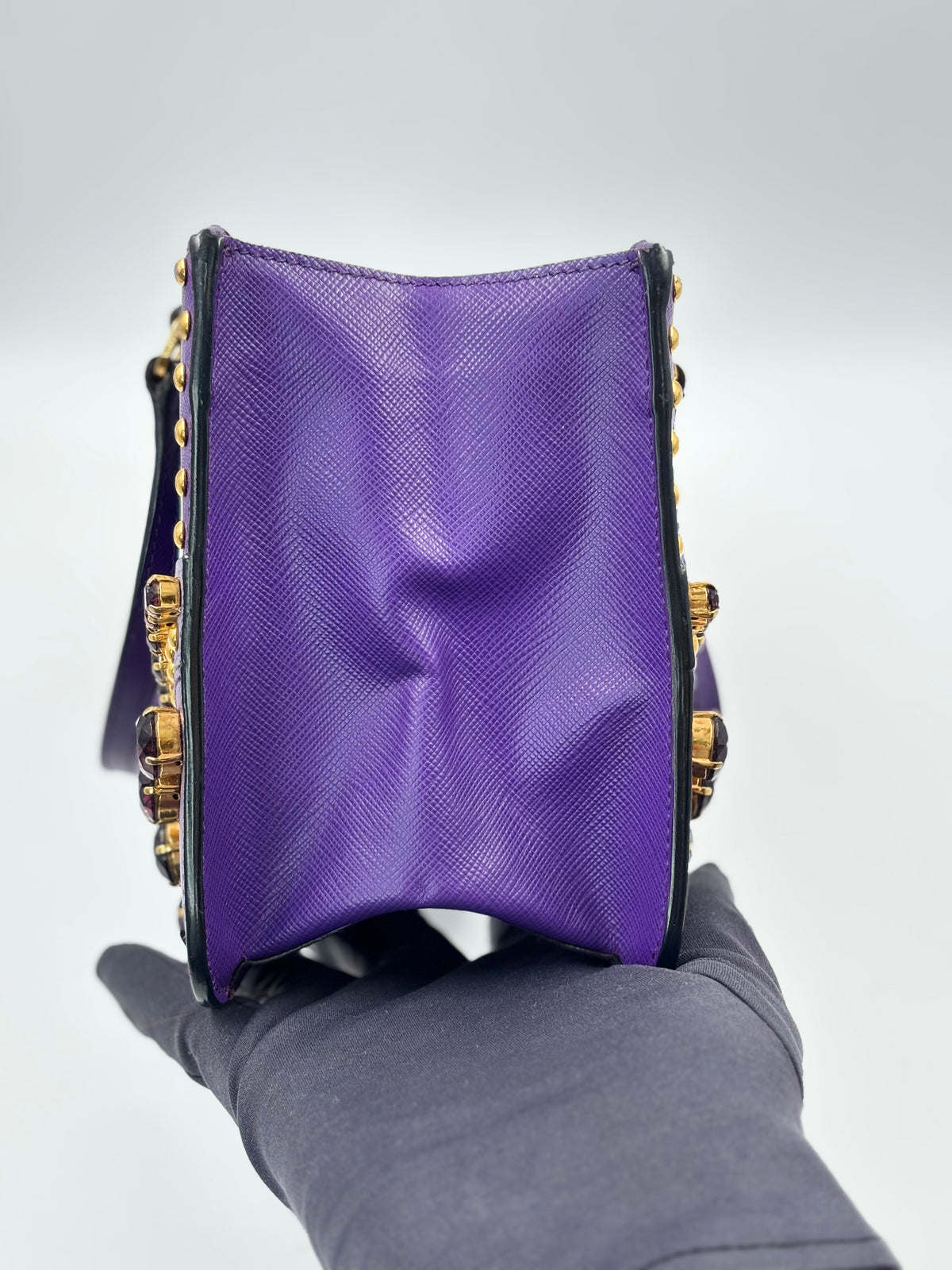 Prada Purple Saffiano Leather Crystal Embellished Tote Bag