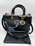 Christian Dior Quilted Leather Tote Bag with Embroidery