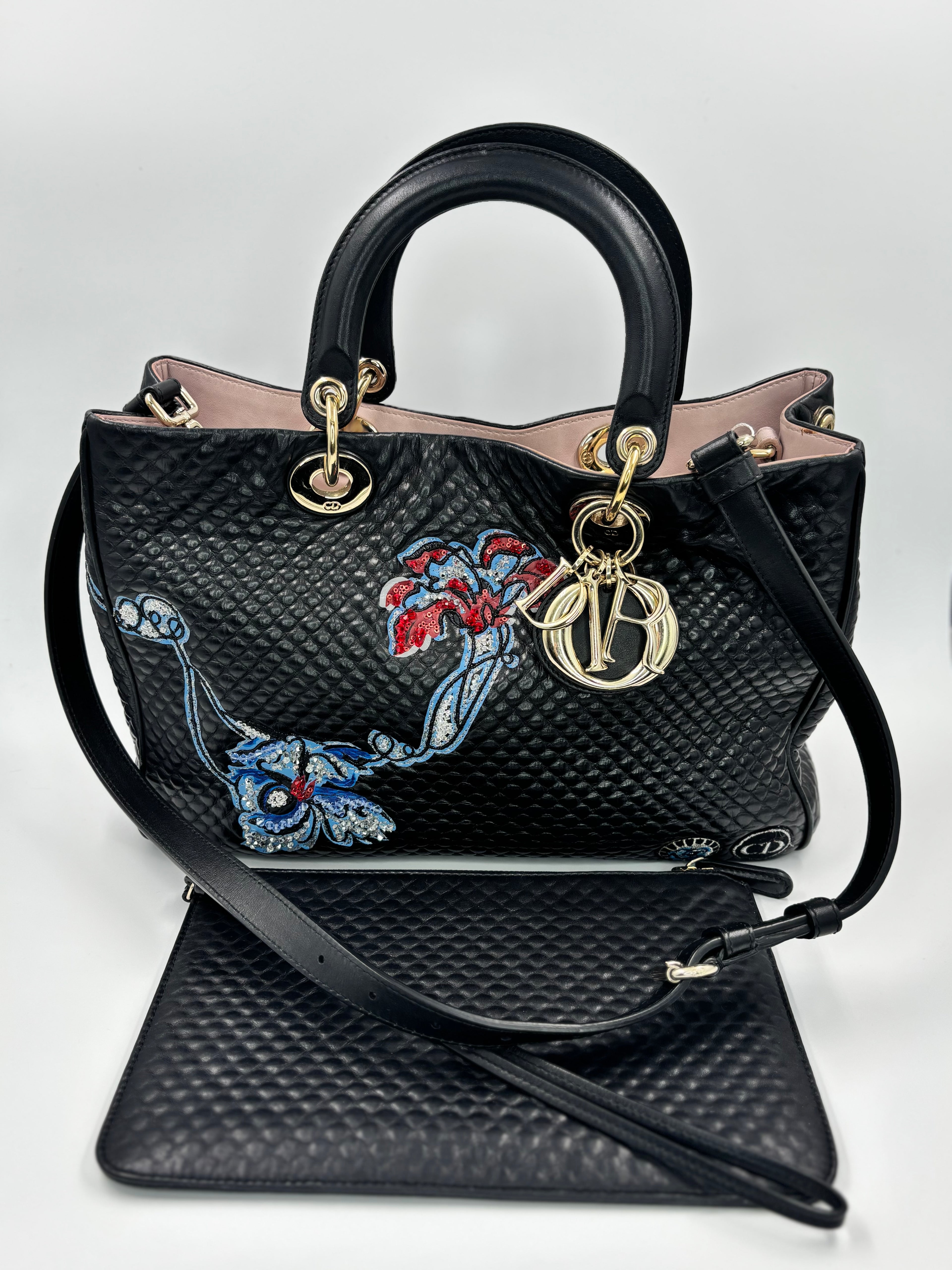 Christian Dior Quilted Leather Tote Bag with Embroidery