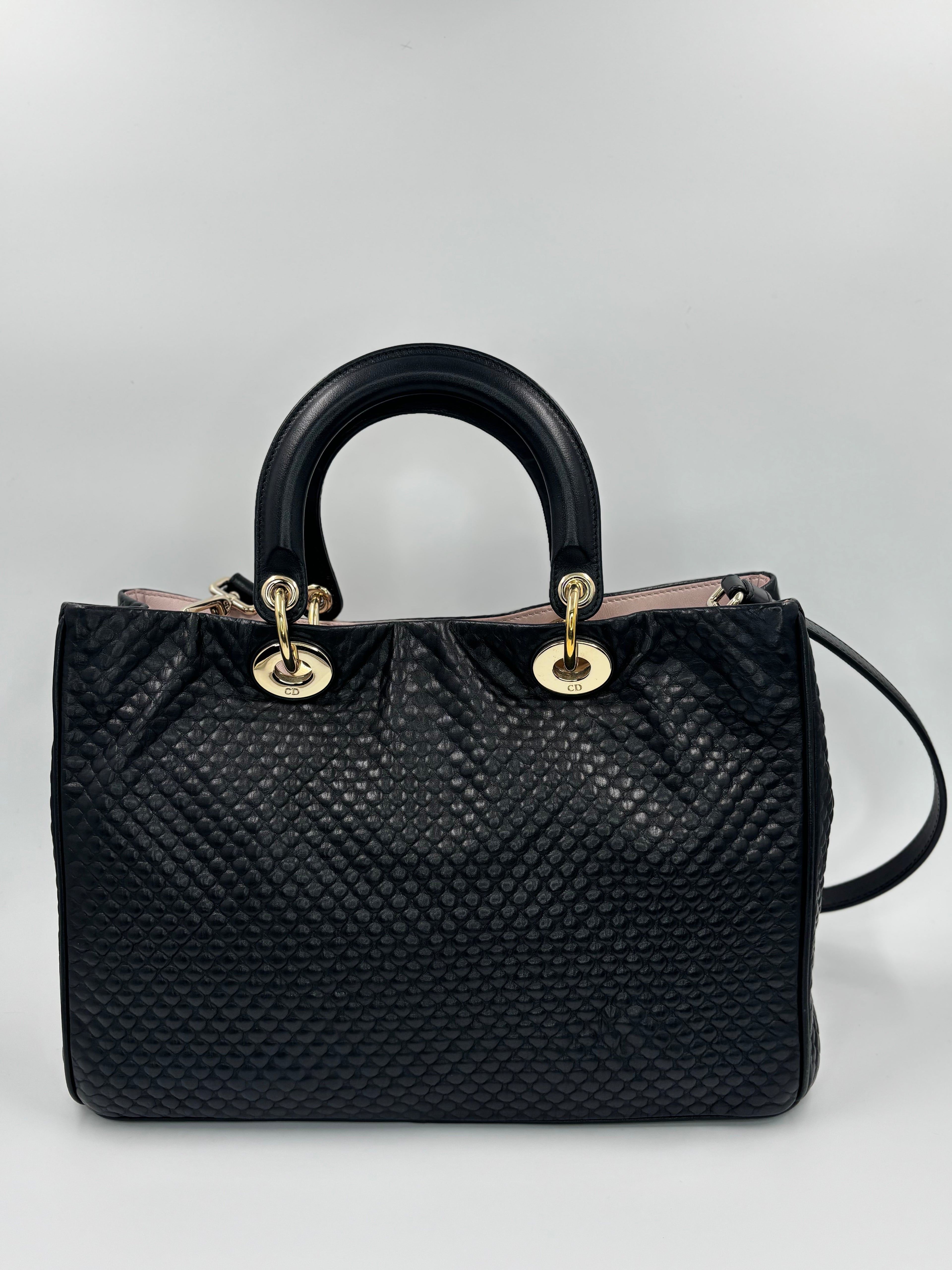 Christian Dior Quilted Leather Tote Bag with Embroidery