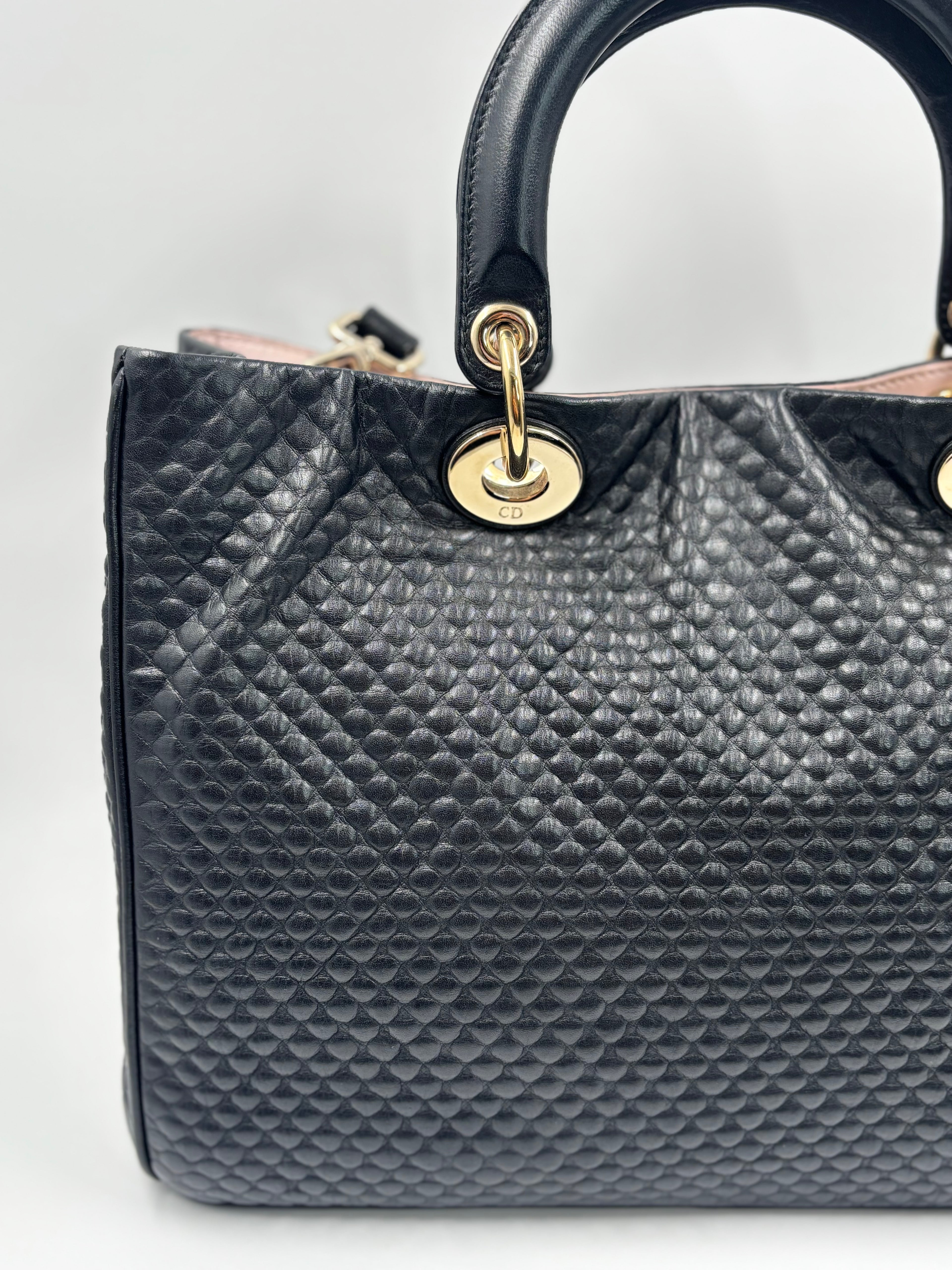 Christian Dior Quilted Leather Tote Bag with Embroidery