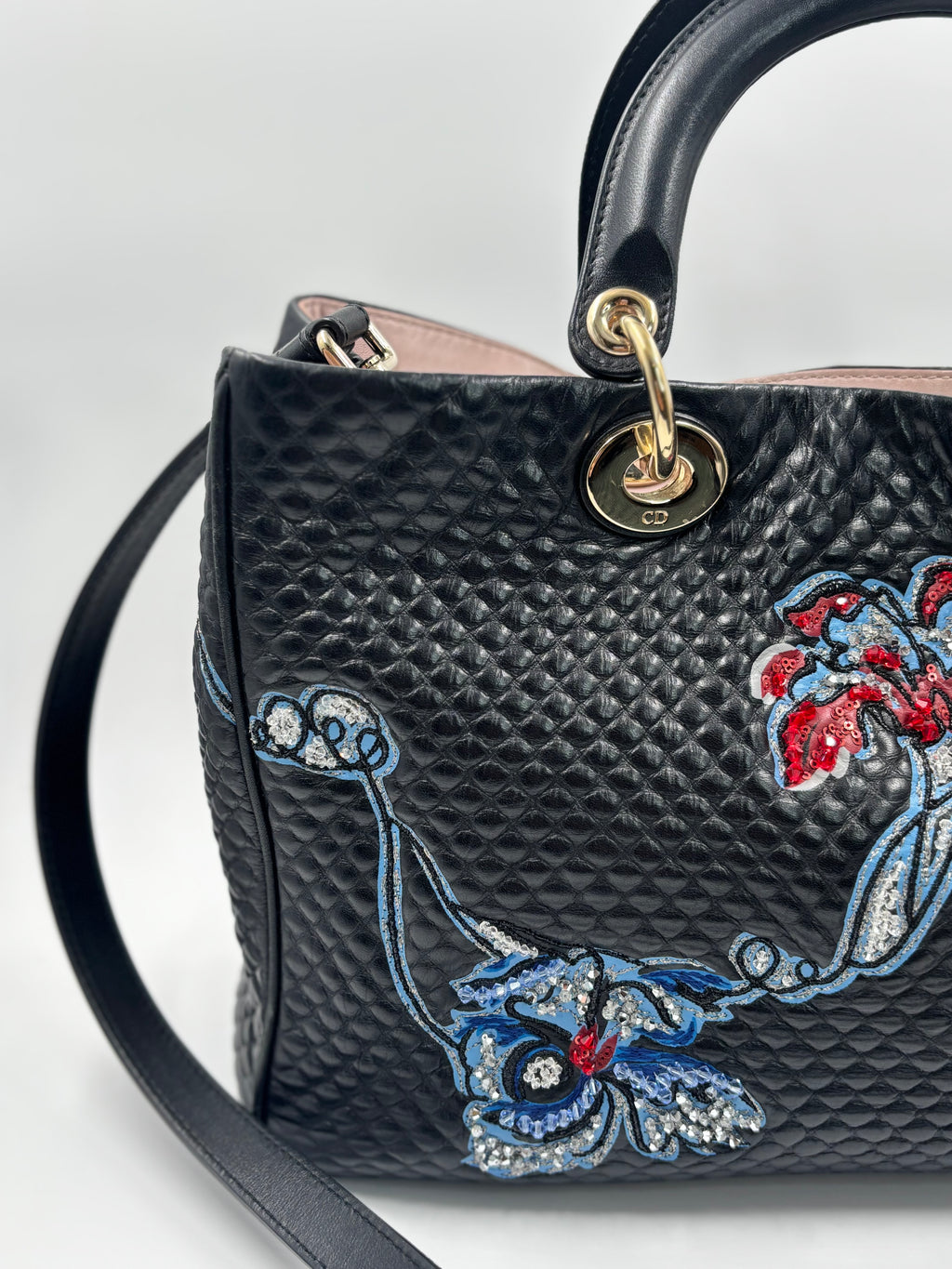 Christian Dior Quilted Leather Tote Bag with Embroidery