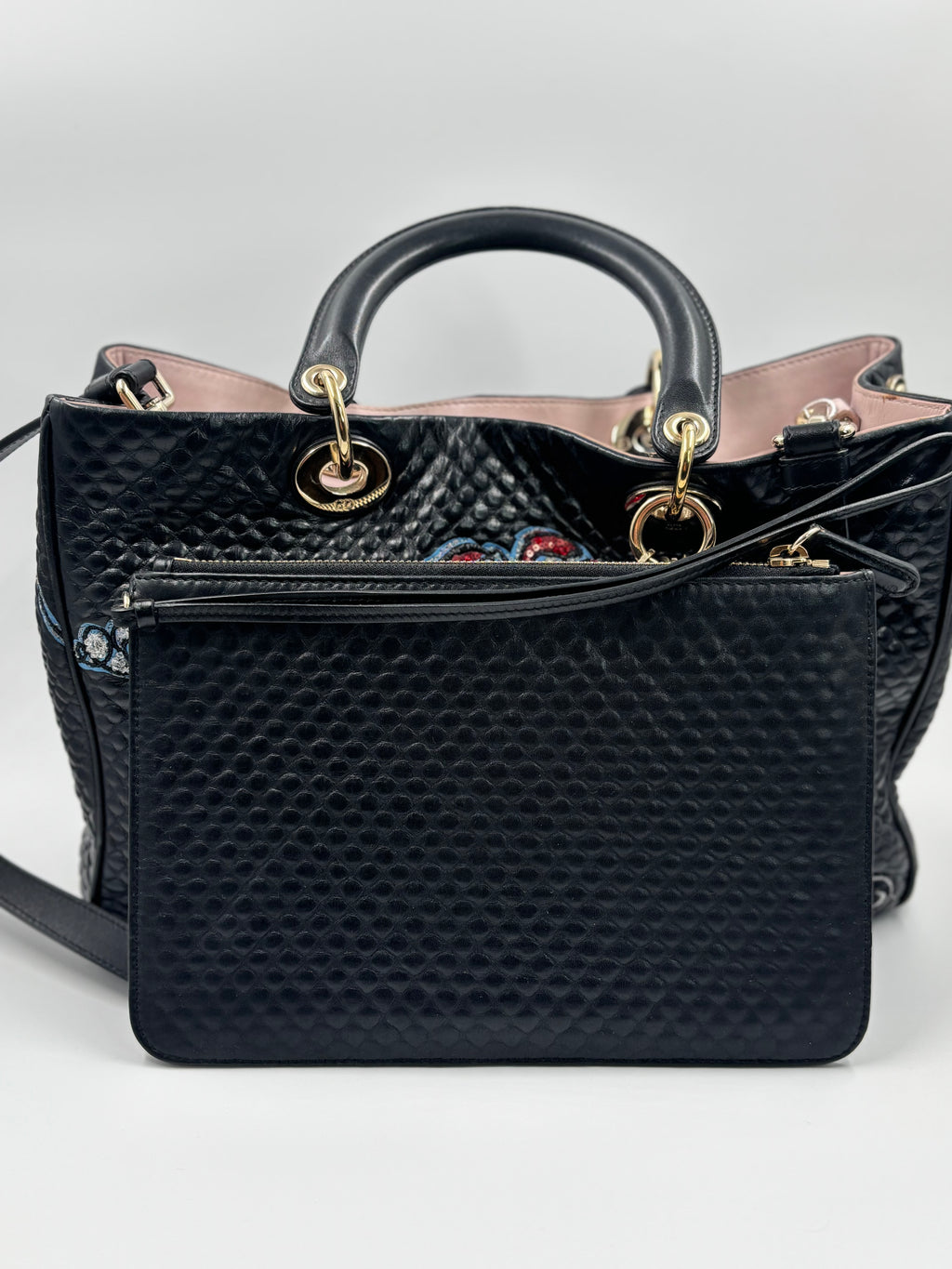 Christian Dior Quilted Leather Tote Bag with Embroidery