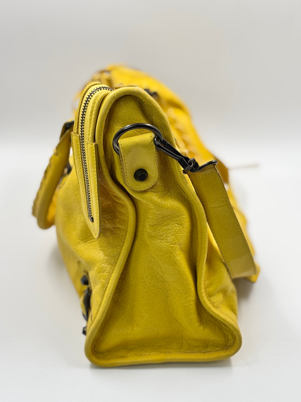 Balenciaga Curry Lambskin Leather Motorcycle City Bag