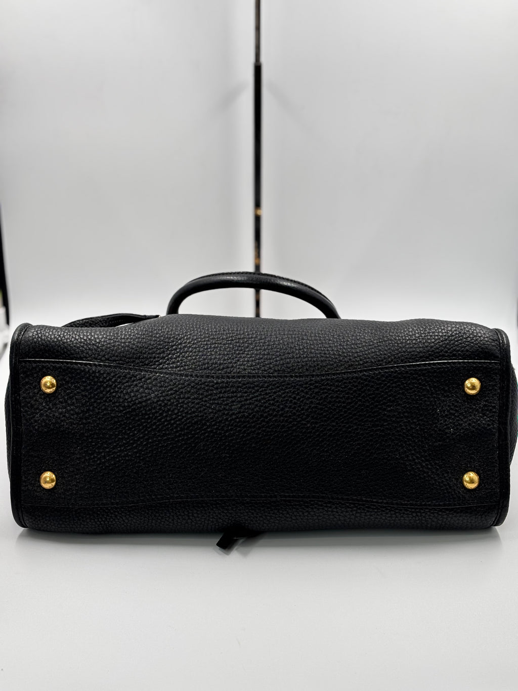 Prada Black Cervo Leather Zip East West Top Handle Bag