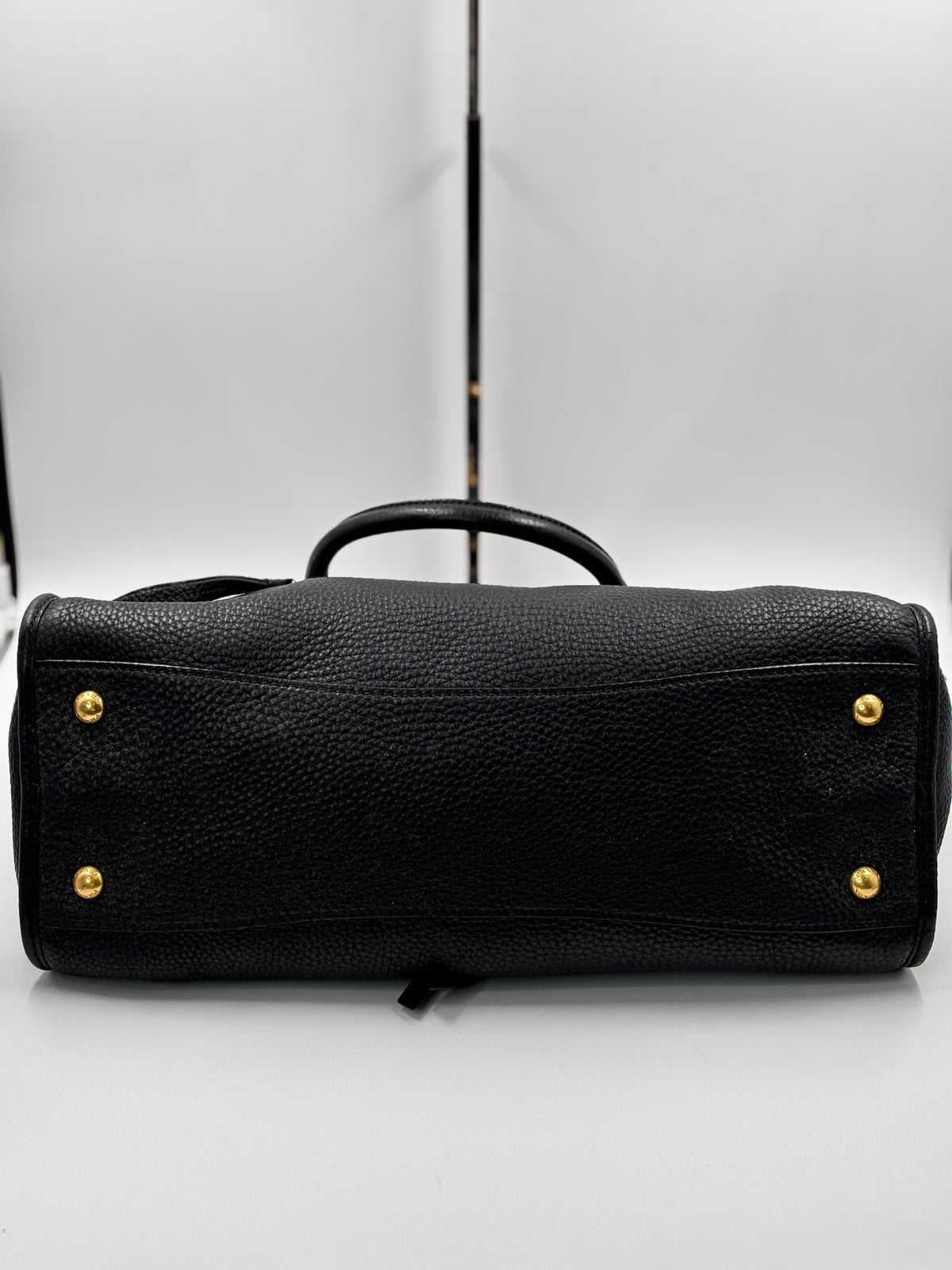 Prada Black Cervo Leather Zip East West Top Handle Bag