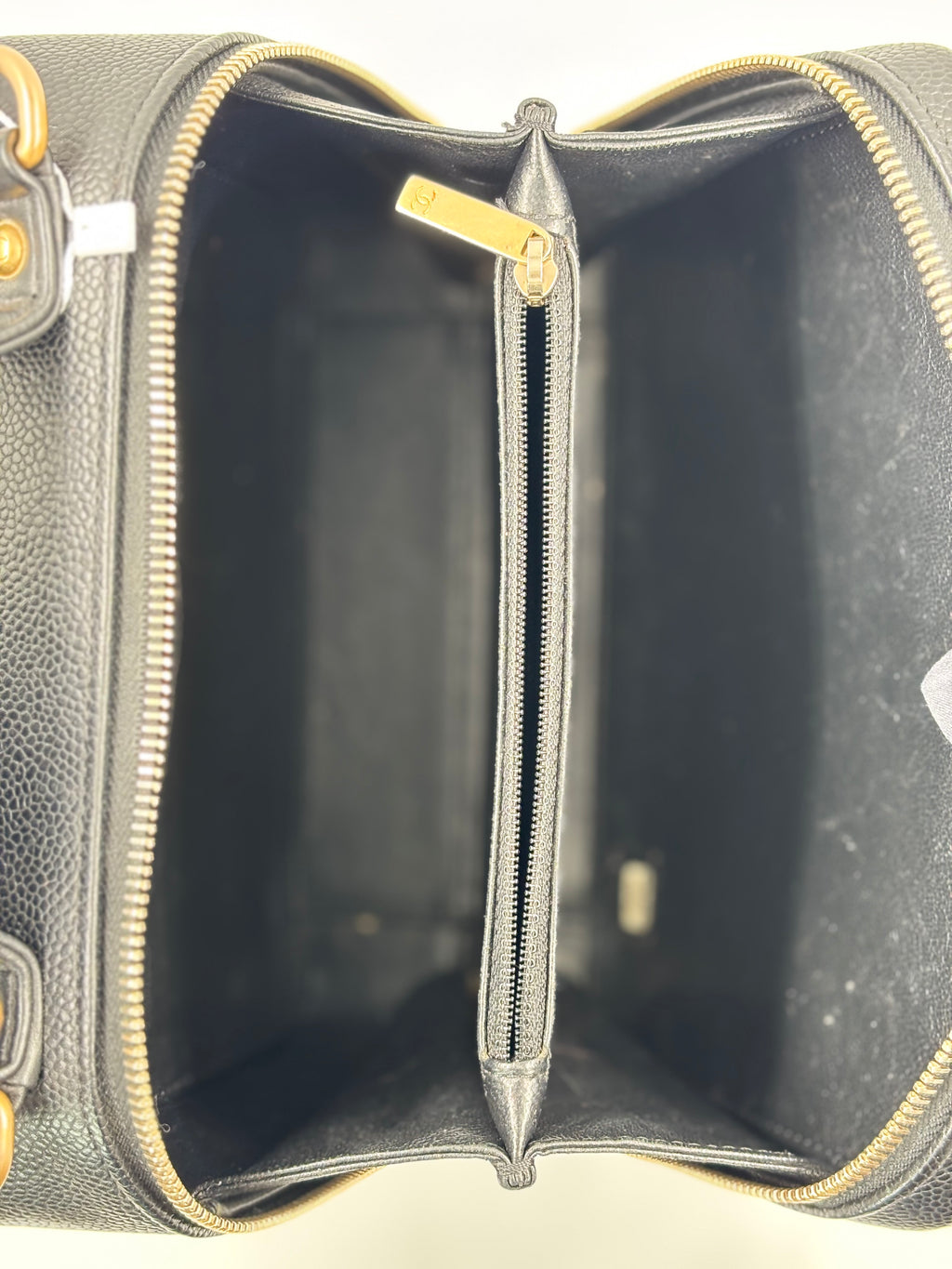 Chanel Black Quilted Caviar Leather Filigree Vanity Case Bag