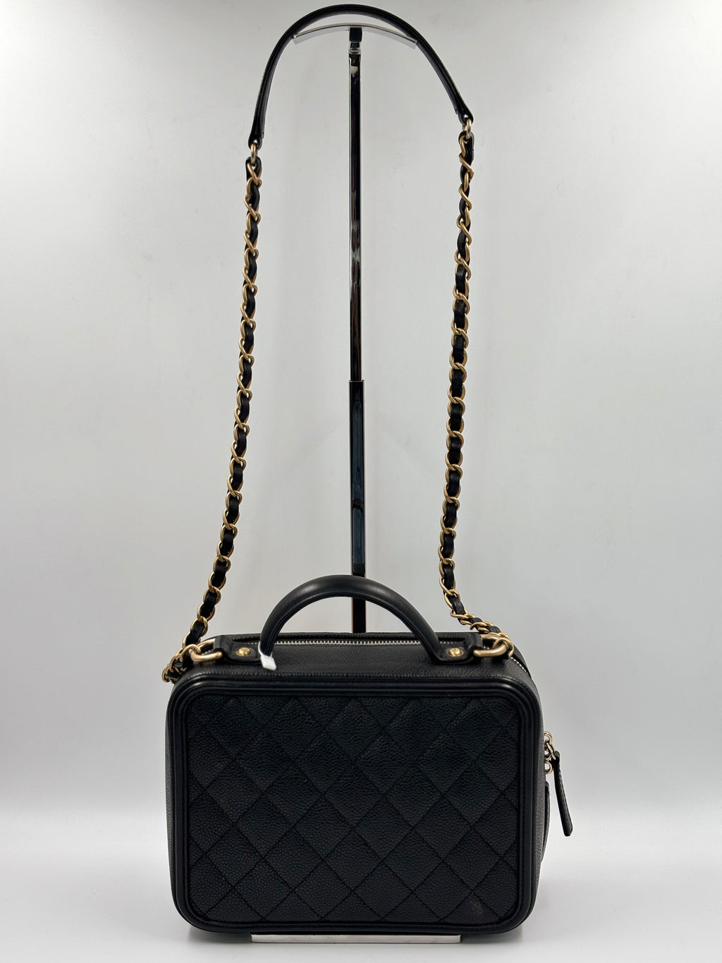 Chanel Black Quilted Caviar Leather Filigree Vanity Case Bag