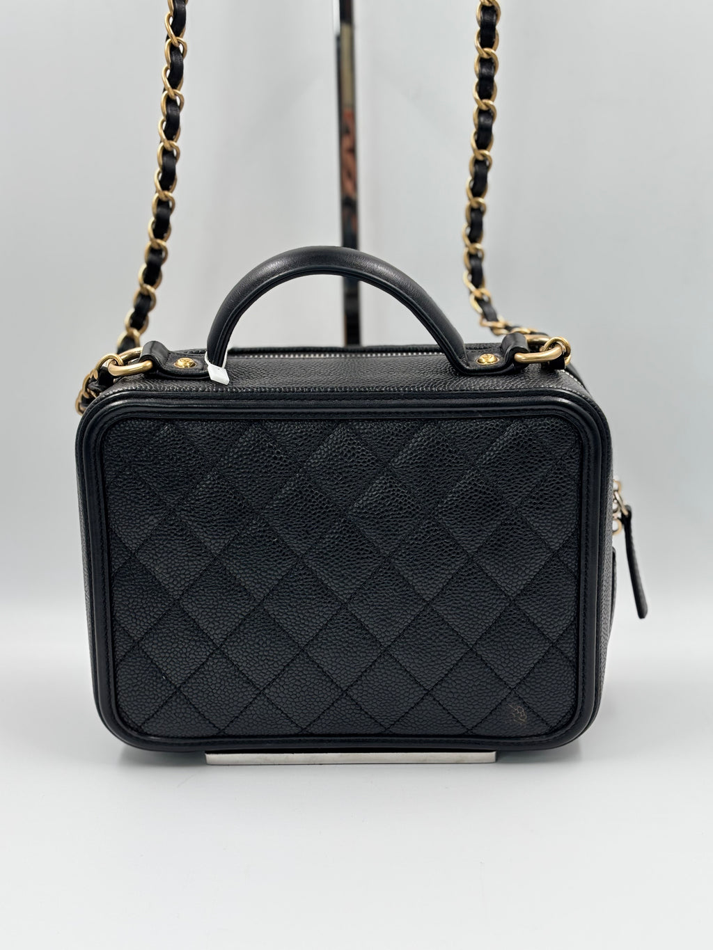 Chanel Black Quilted Caviar Leather Filigree Vanity Case Bag