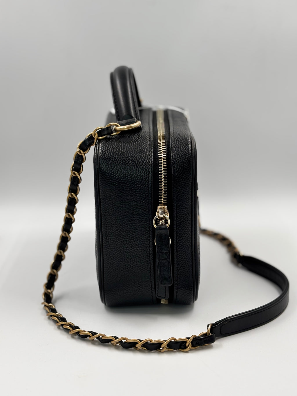 Chanel Black Quilted Caviar Leather Filigree Vanity Case Bag