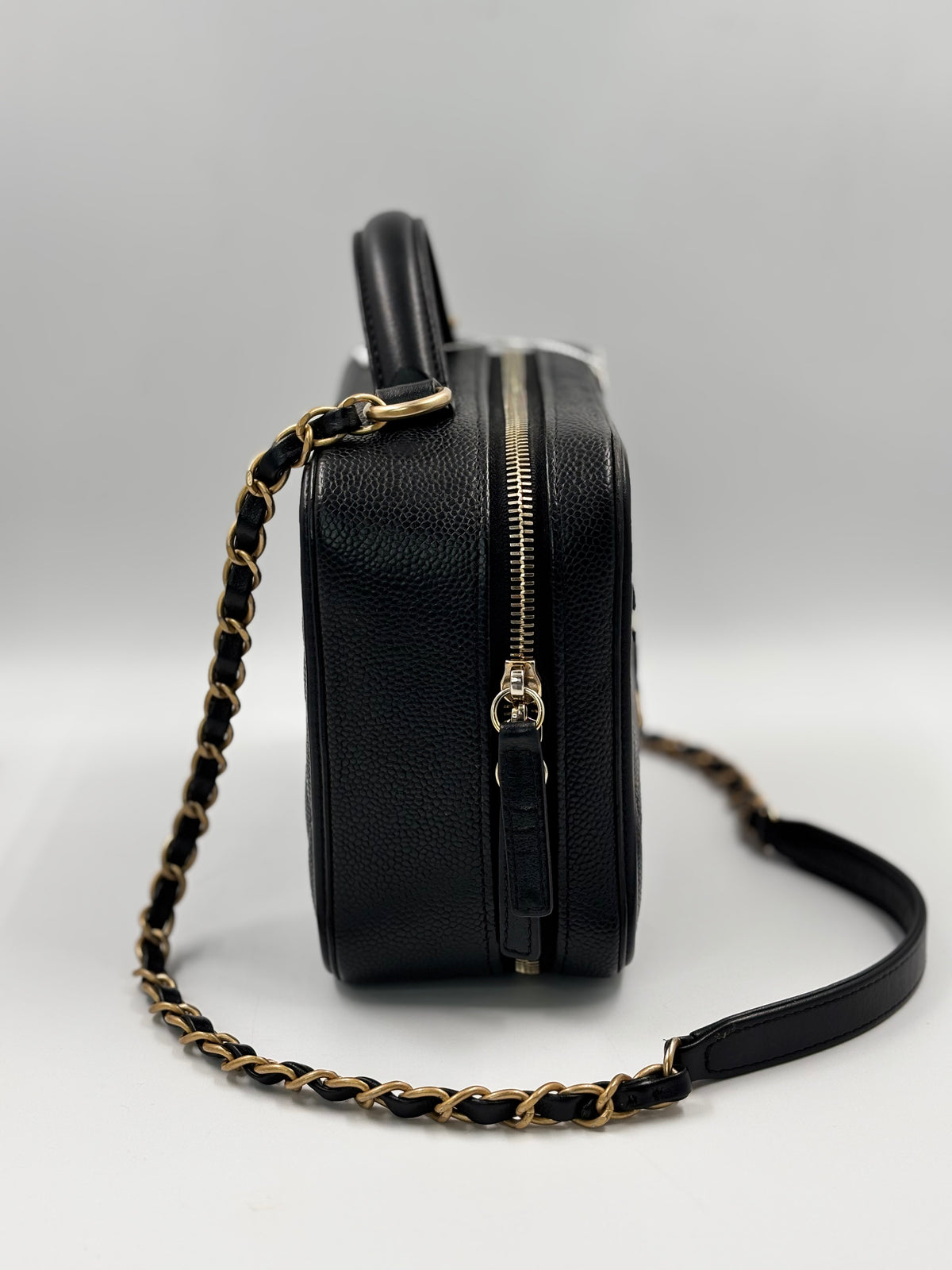 Chanel Black Quilted Caviar Leather Filigree Vanity Case Bag
