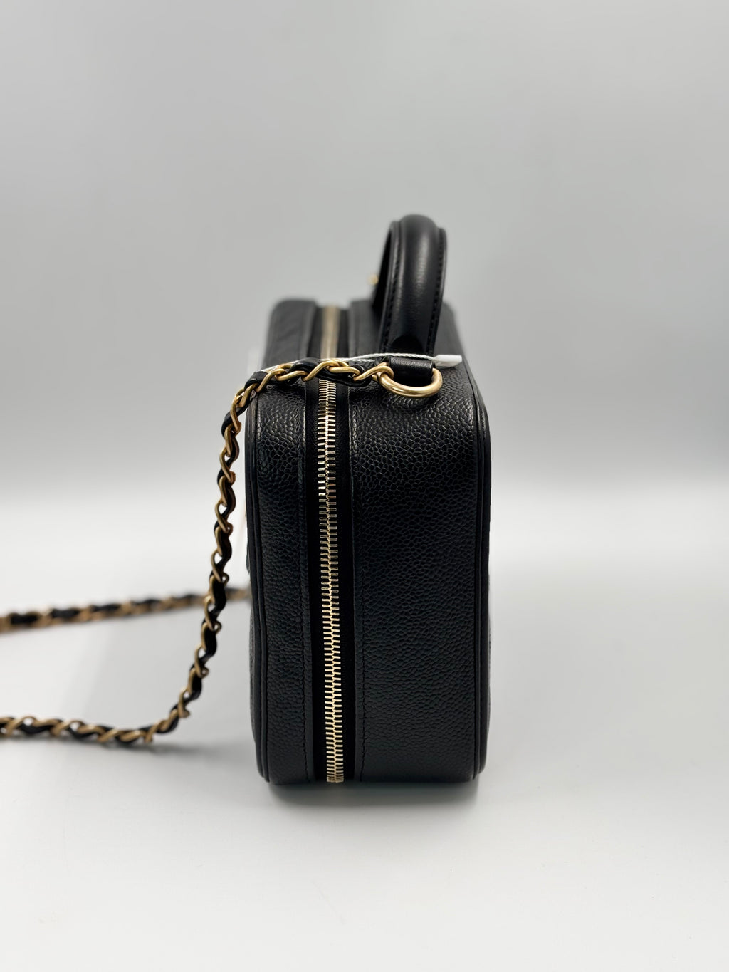Chanel Black Quilted Caviar Leather Filigree Vanity Case Bag