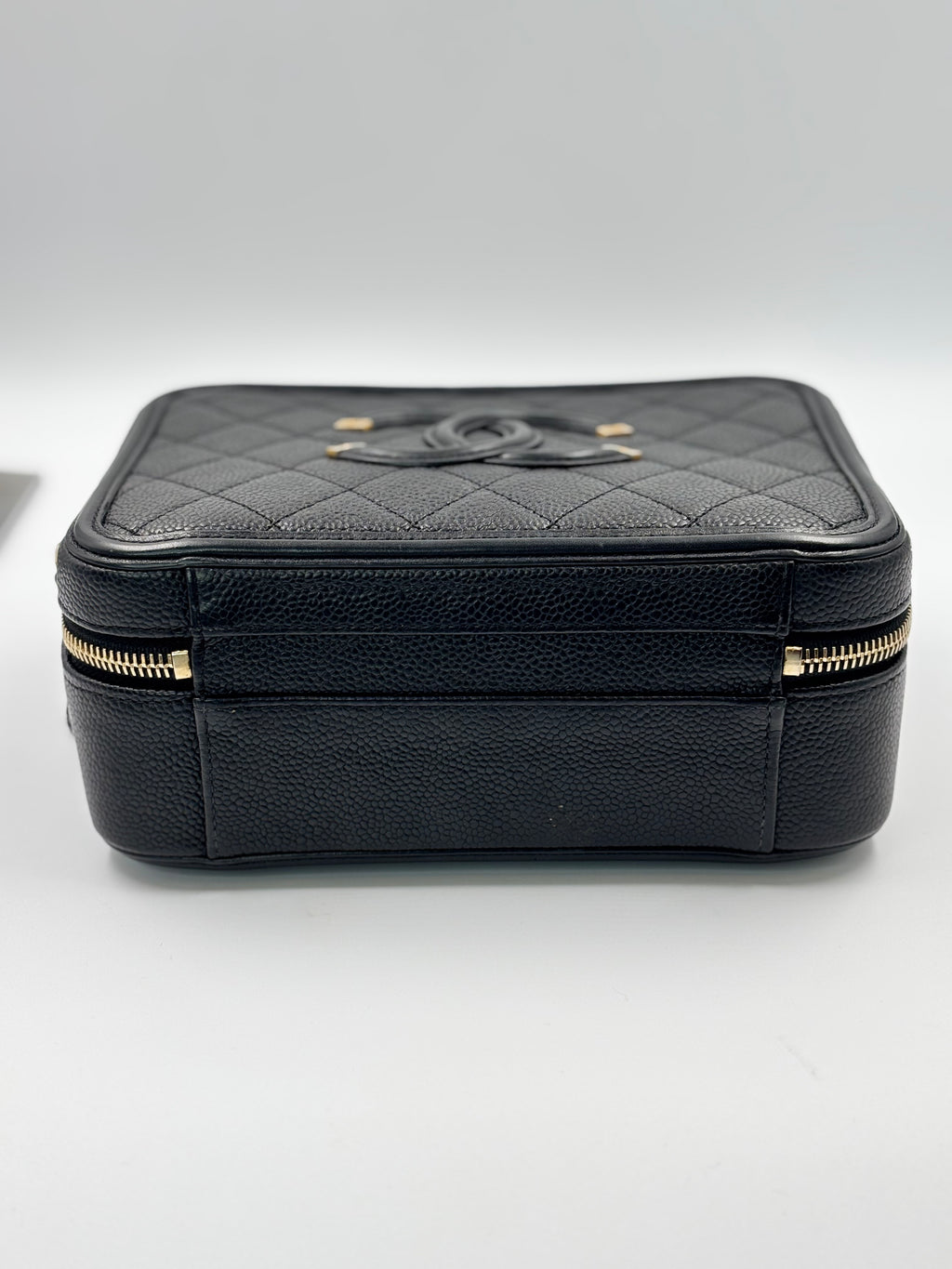 Chanel Black Quilted Caviar Leather Filigree Vanity Case Bag