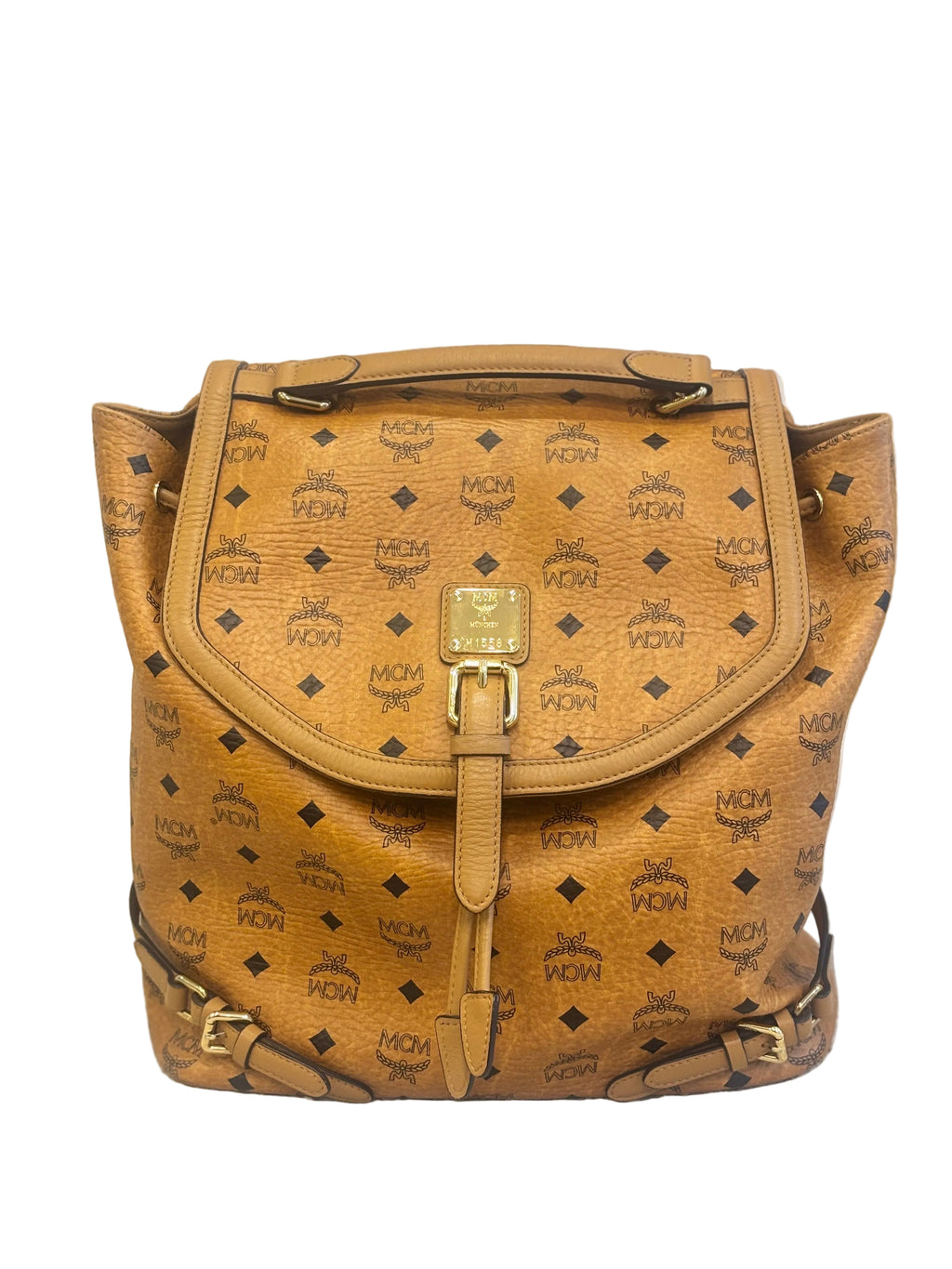 MCM Cognac Visetos Coated Canvas & Leather Medium Bradenburg Drawsting Backpack