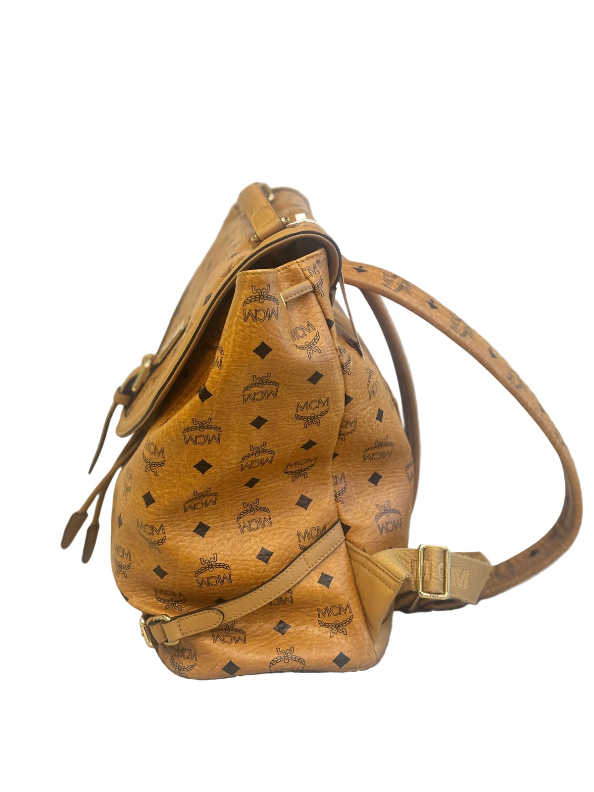 MCM Cognac Visetos Coated Canvas & Leather Medium Bradenburg Drawsting Backpack