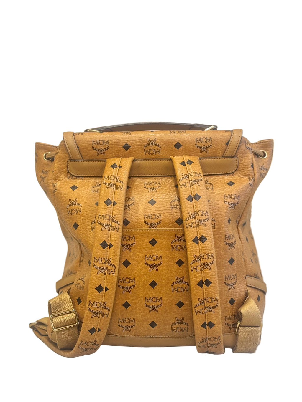 MCM Cognac Visetos Coated Canvas & Leather Medium Bradenburg Drawsting Backpack