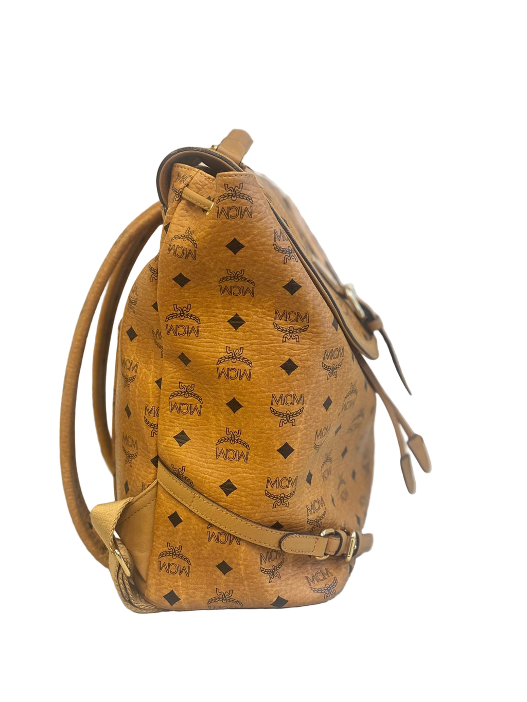 MCM Cognac Visetos Coated Canvas & Leather Medium Bradenburg Drawsting Backpack