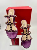 Valentino Purple Leather Rockstud Block Heels
