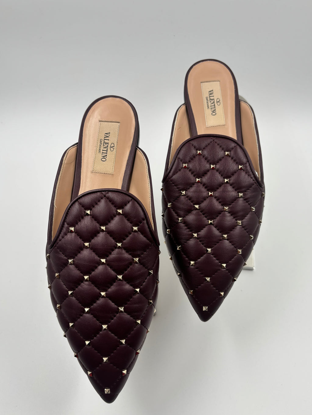 Valentino Garavani Burgendy Quilted Rockstud Spike Mules