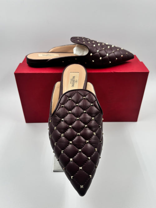 Valentino Garavani Burgendy Quilted Rockstud Spike Mules