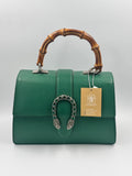 Gucci Green Leather Medium Dionysus Bamboo Top Handle Bag