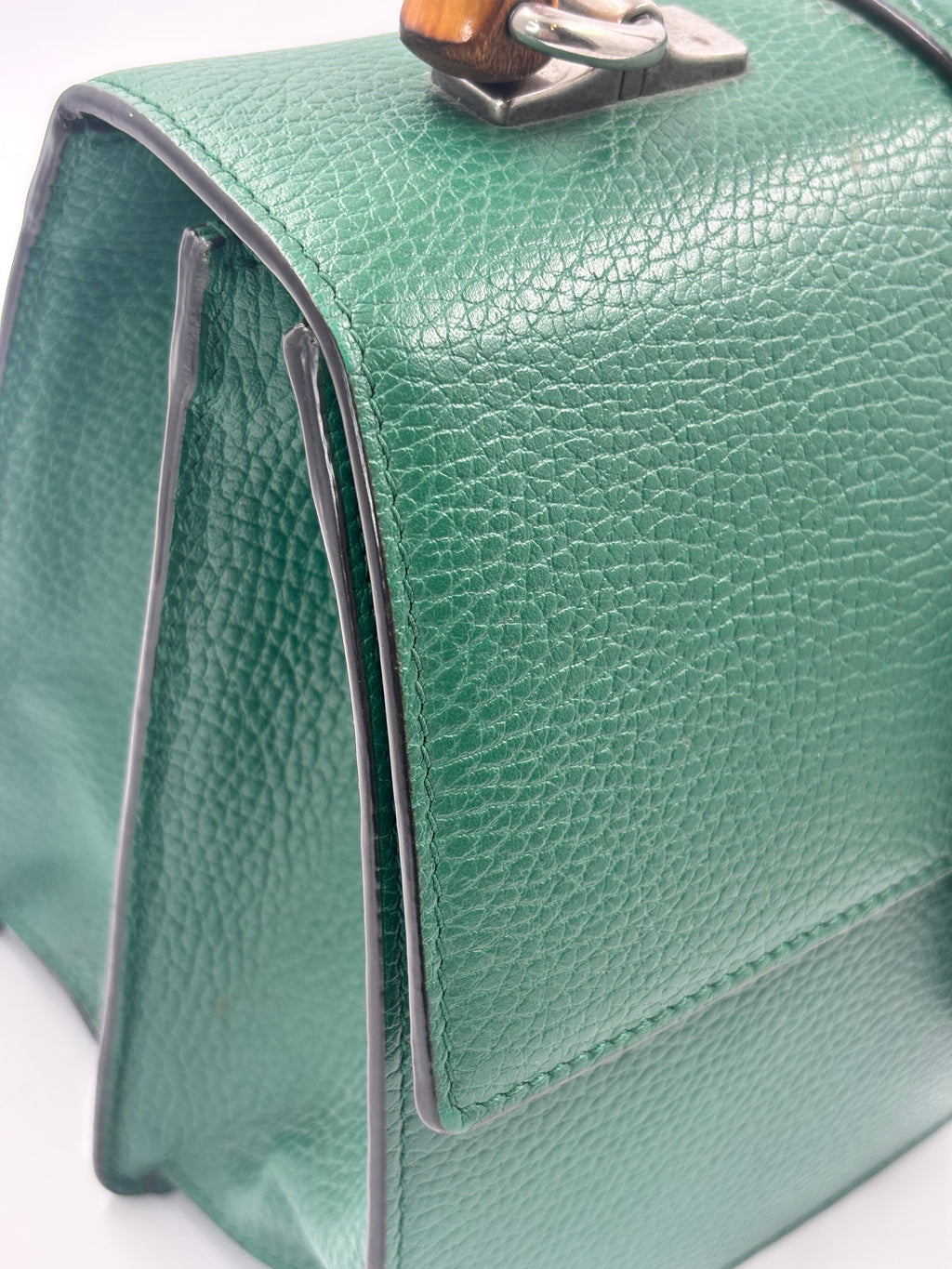 Gucci Green Leather Medium Dionysus Bamboo Top Handle Bag