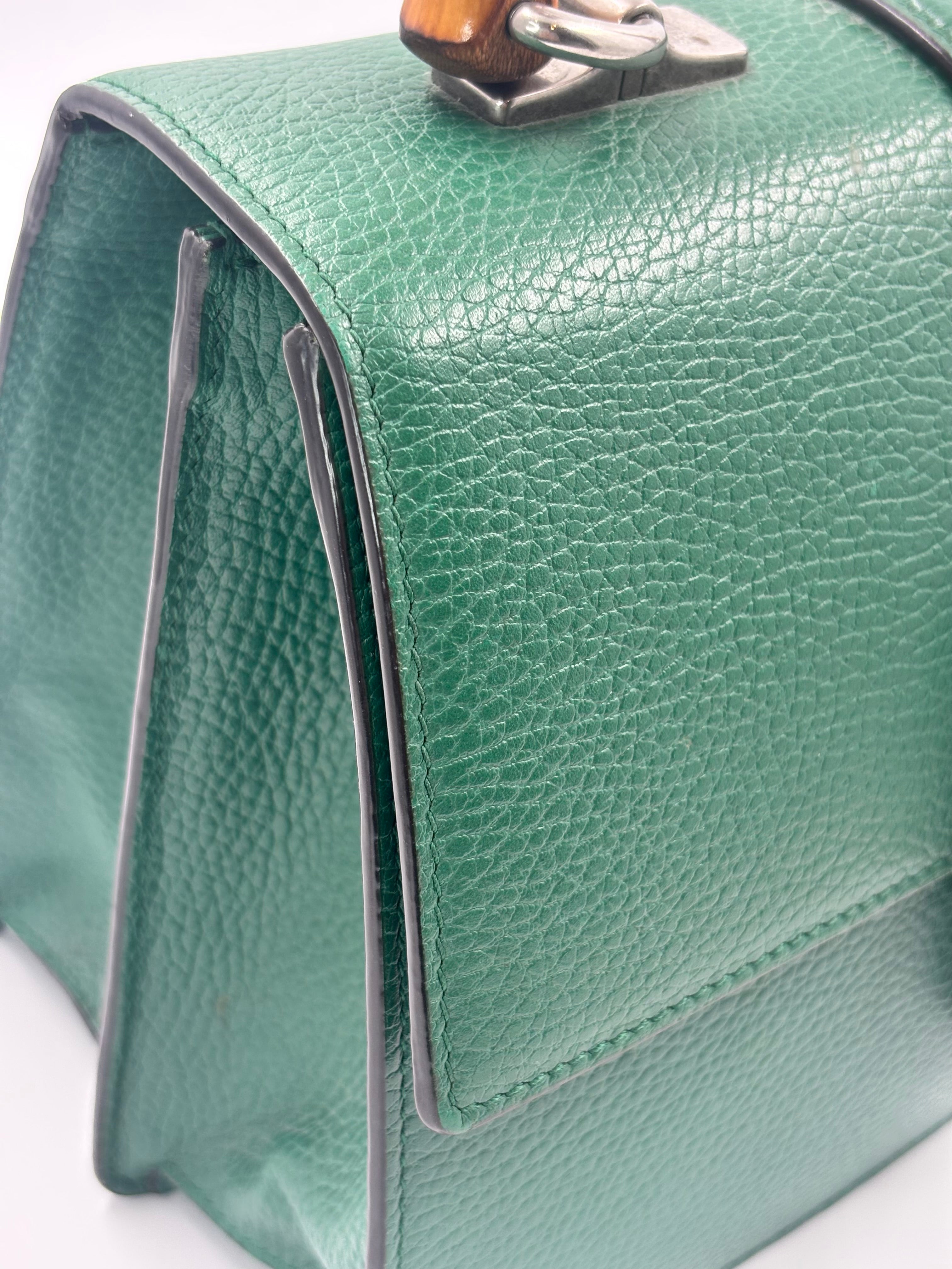 Gucci Green Leather Medium Dionysus Bamboo Top Handle Bag