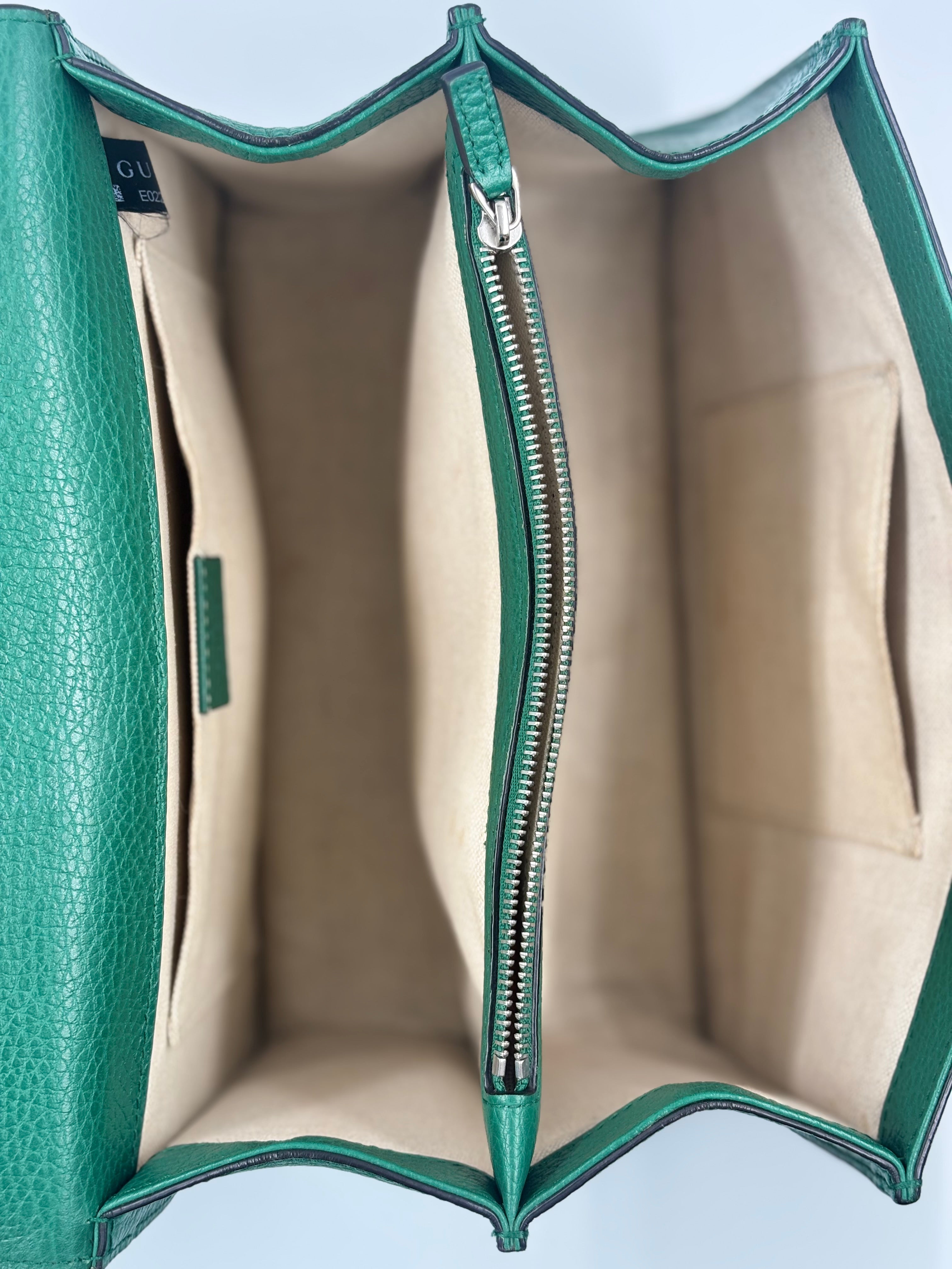 Gucci Green Leather Medium Dionysus Bamboo Top Handle Bag