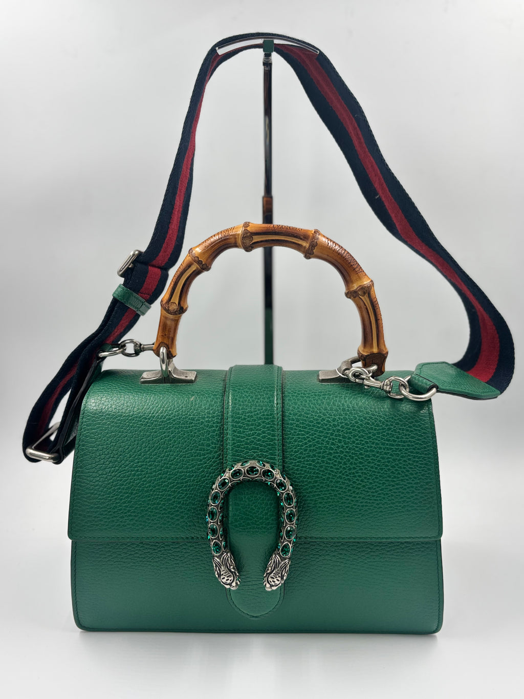 Gucci Green Leather Medium Dionysus Bamboo Top Handle Bag