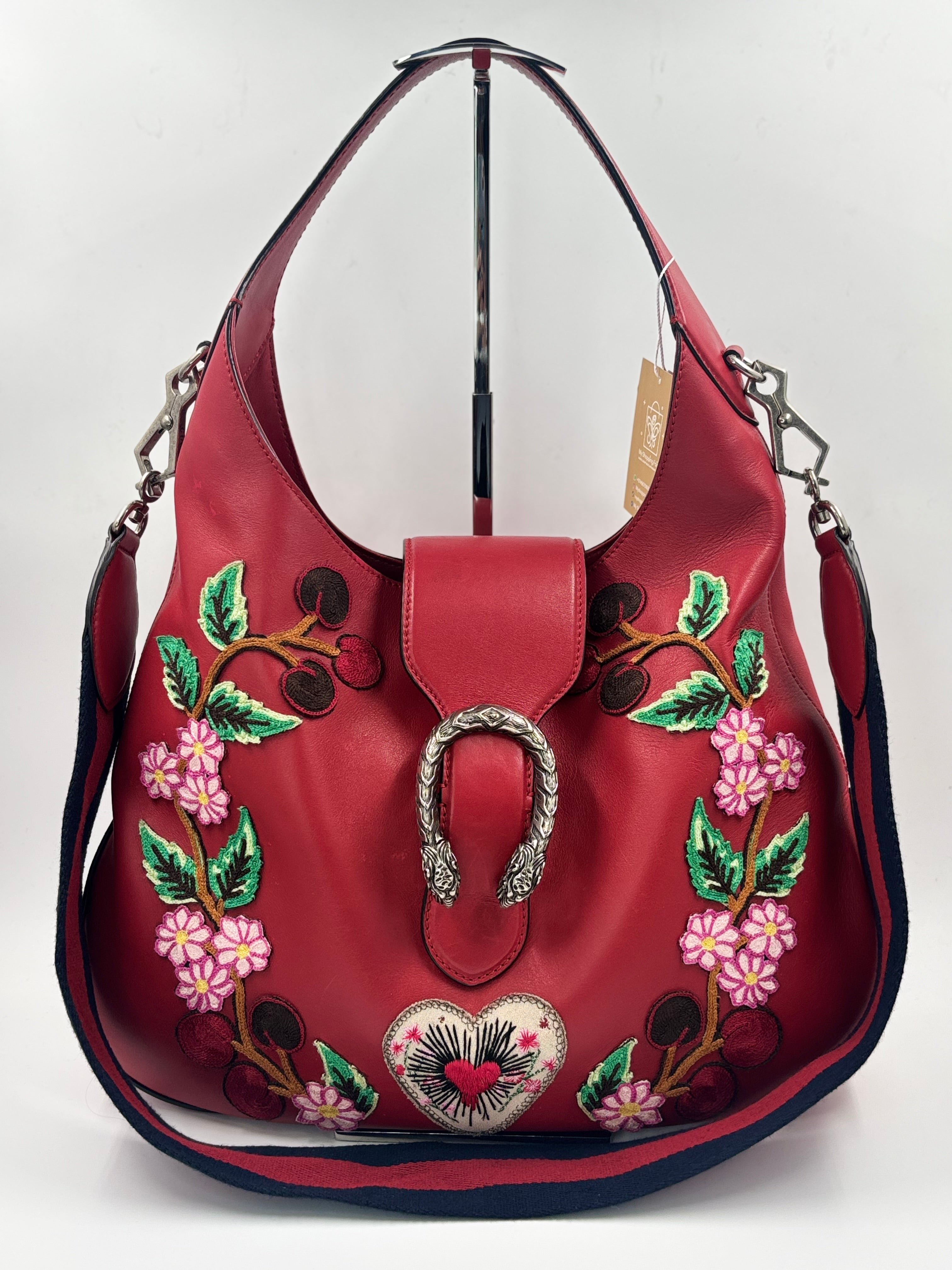 Gucci Calfskin Web Embroidered Medium Dionysus Hobo Bag