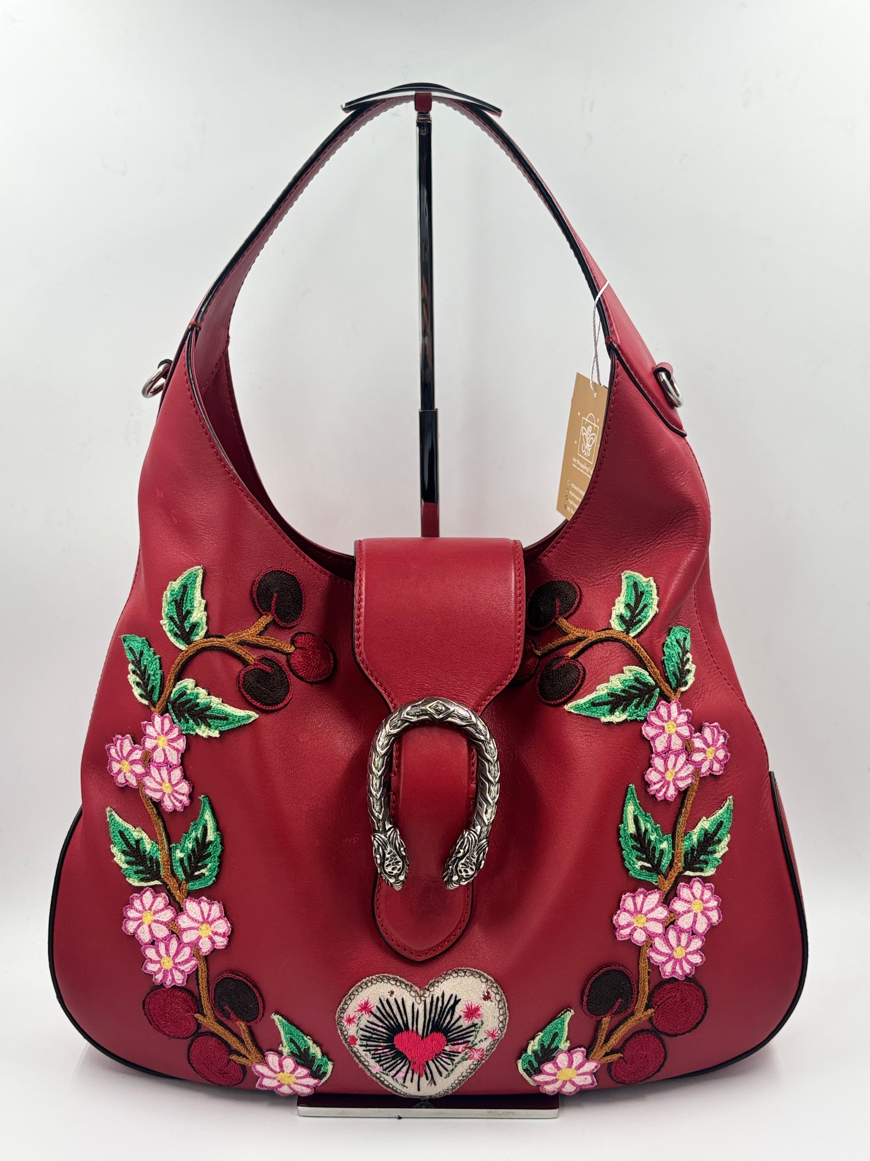 Gucci Calfskin Web Embroidered Medium Dionysus Hobo Bag