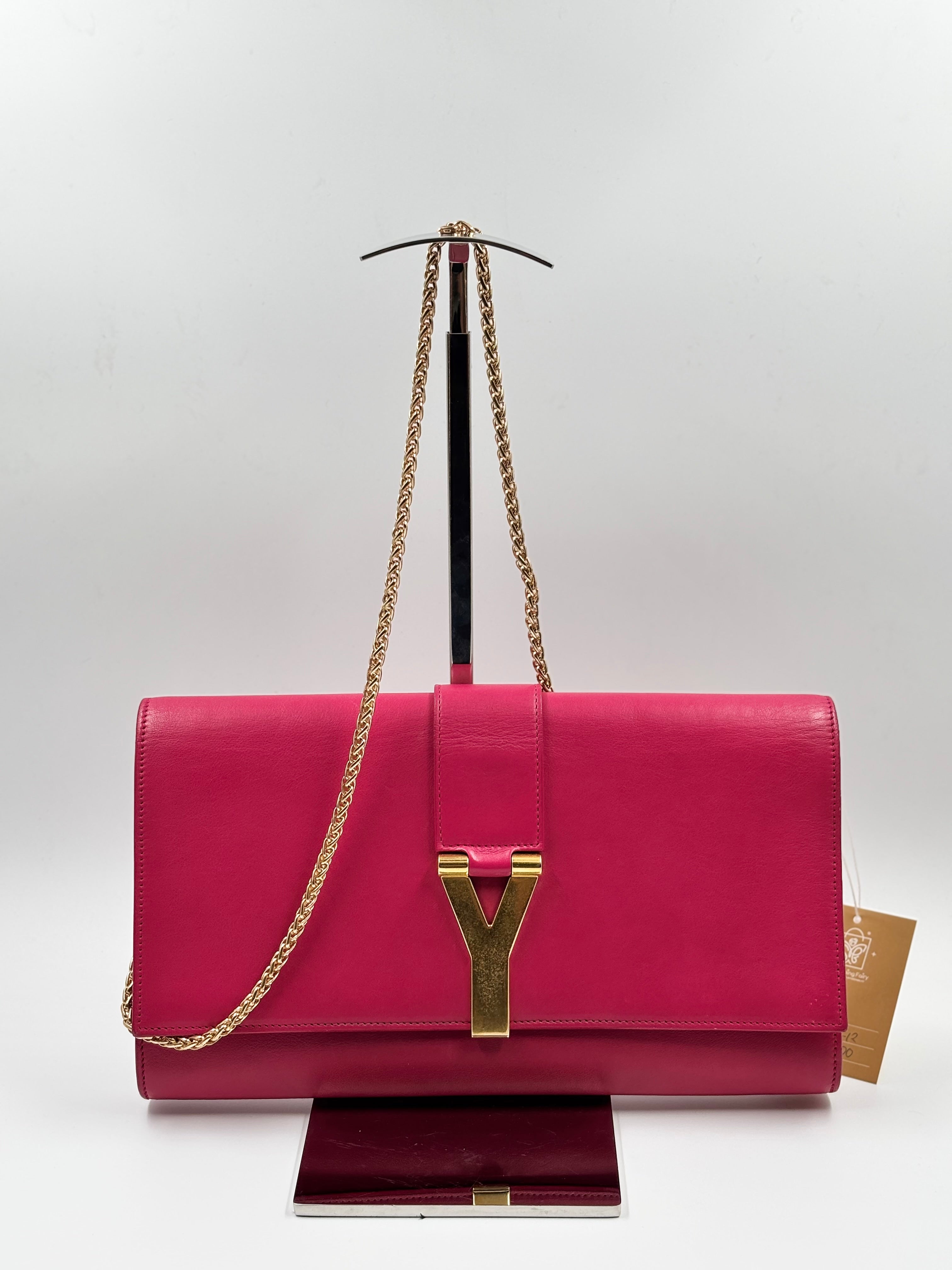 YSL Pink Calfskin Leather Clutch Bag