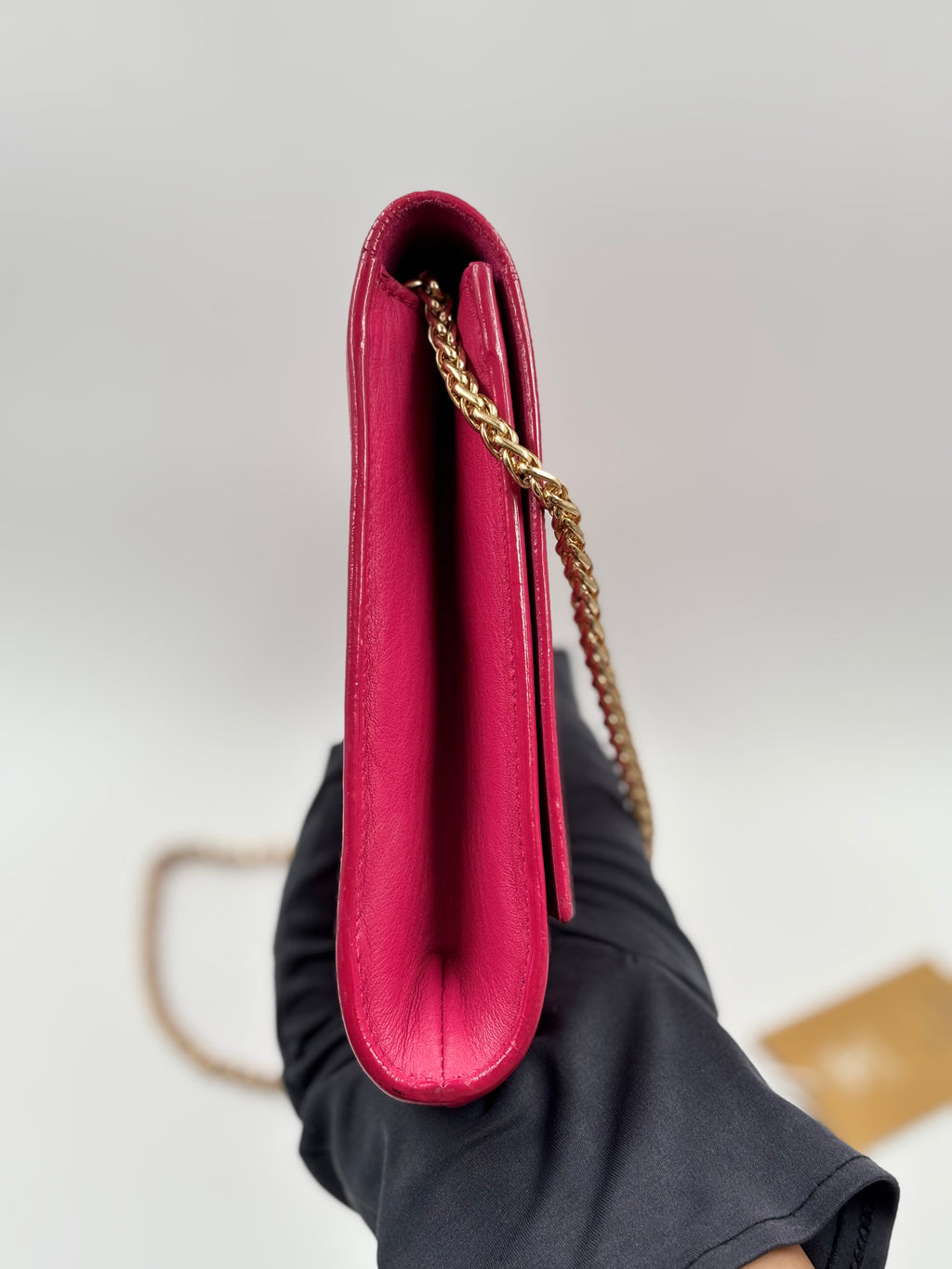 YSL Pink Calfskin Leather Clutch Bag