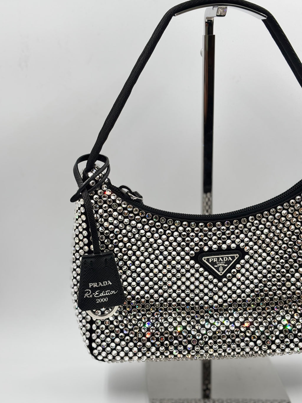 Prada Black Satin Crystal Re Edition 2000 Mini Bag