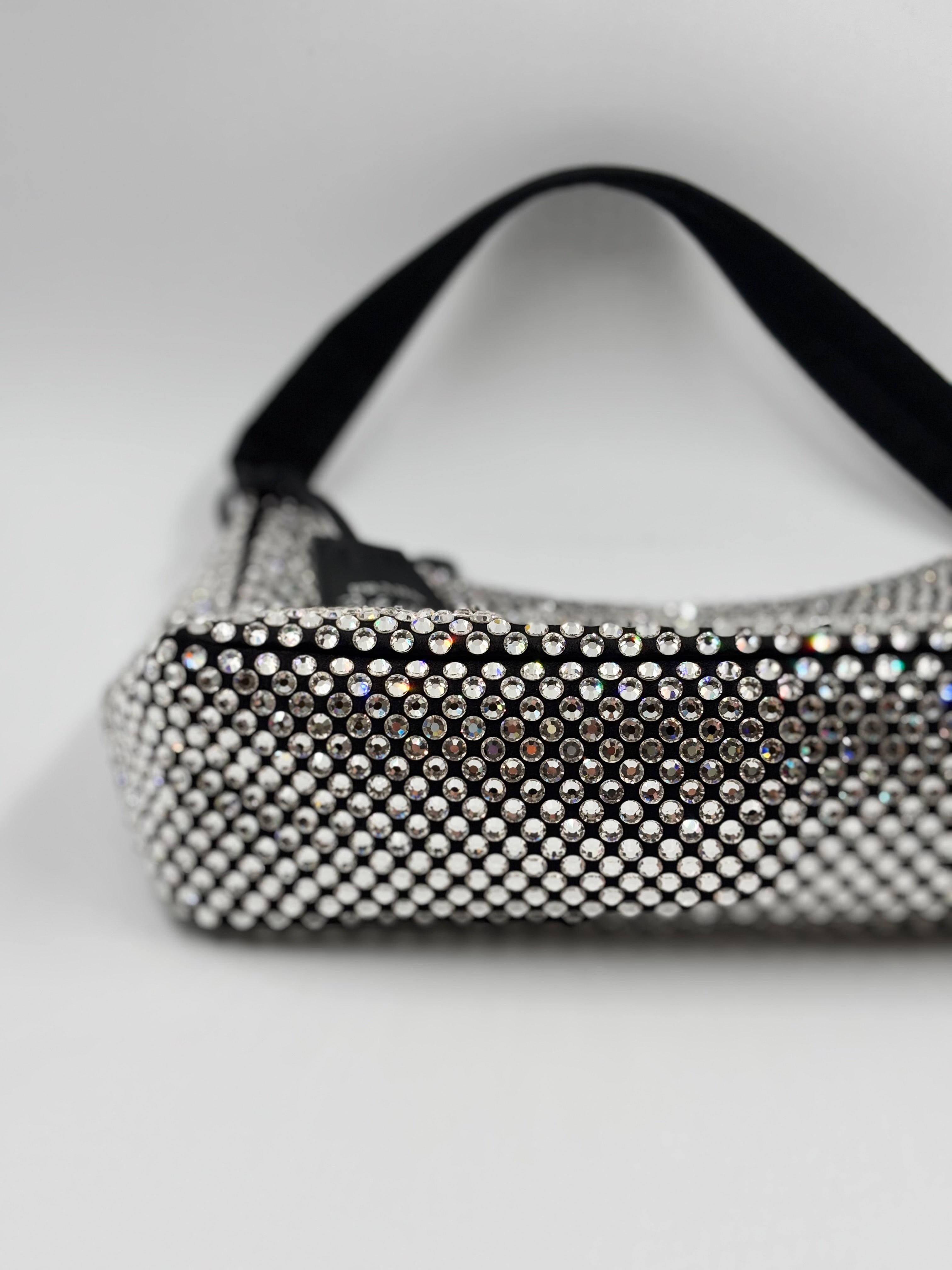 Prada Black Satin Crystal Re Edition 2000 Mini Bag