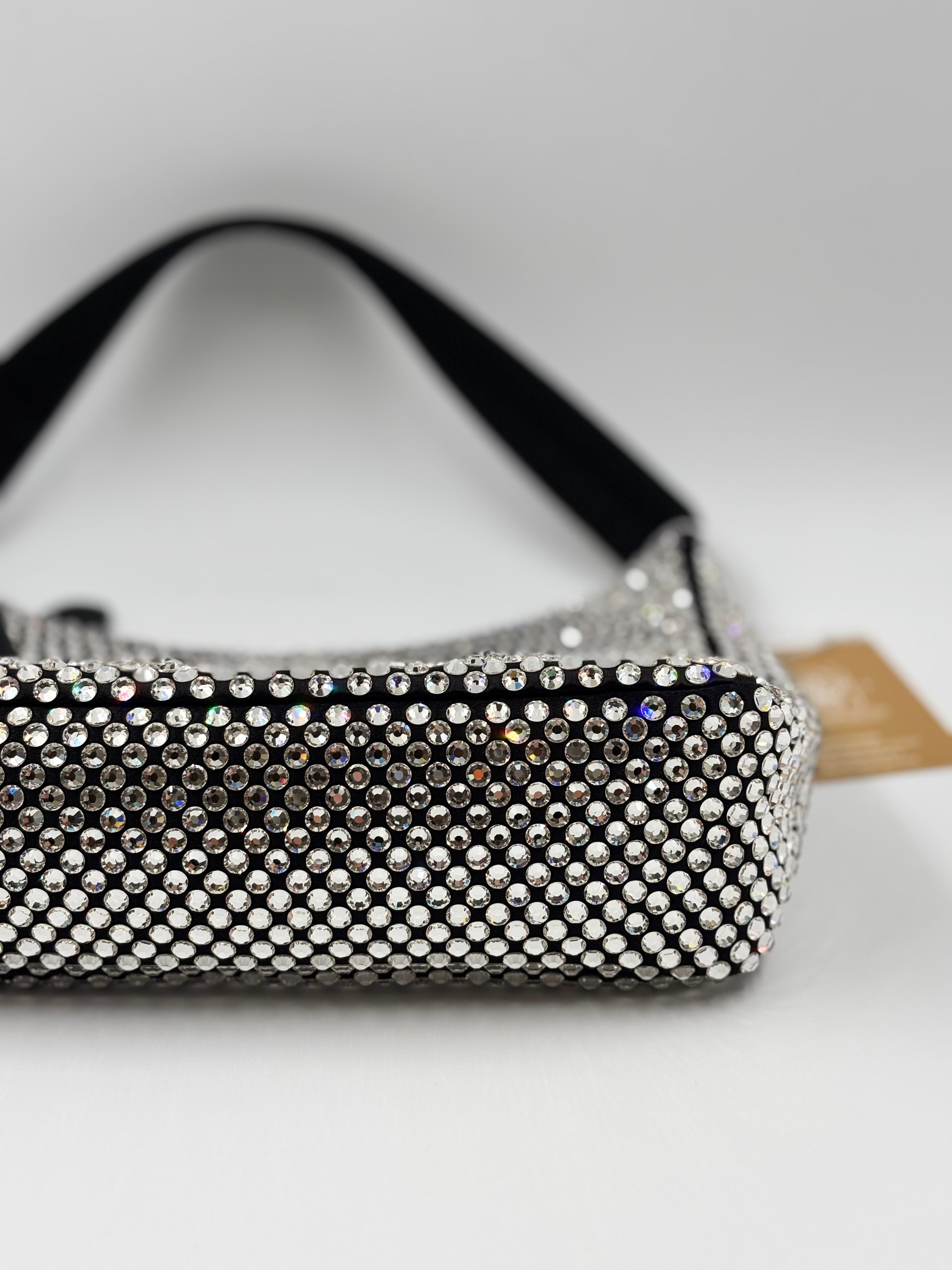 Prada Black Satin Crystal Re Edition 2000 Mini Bag