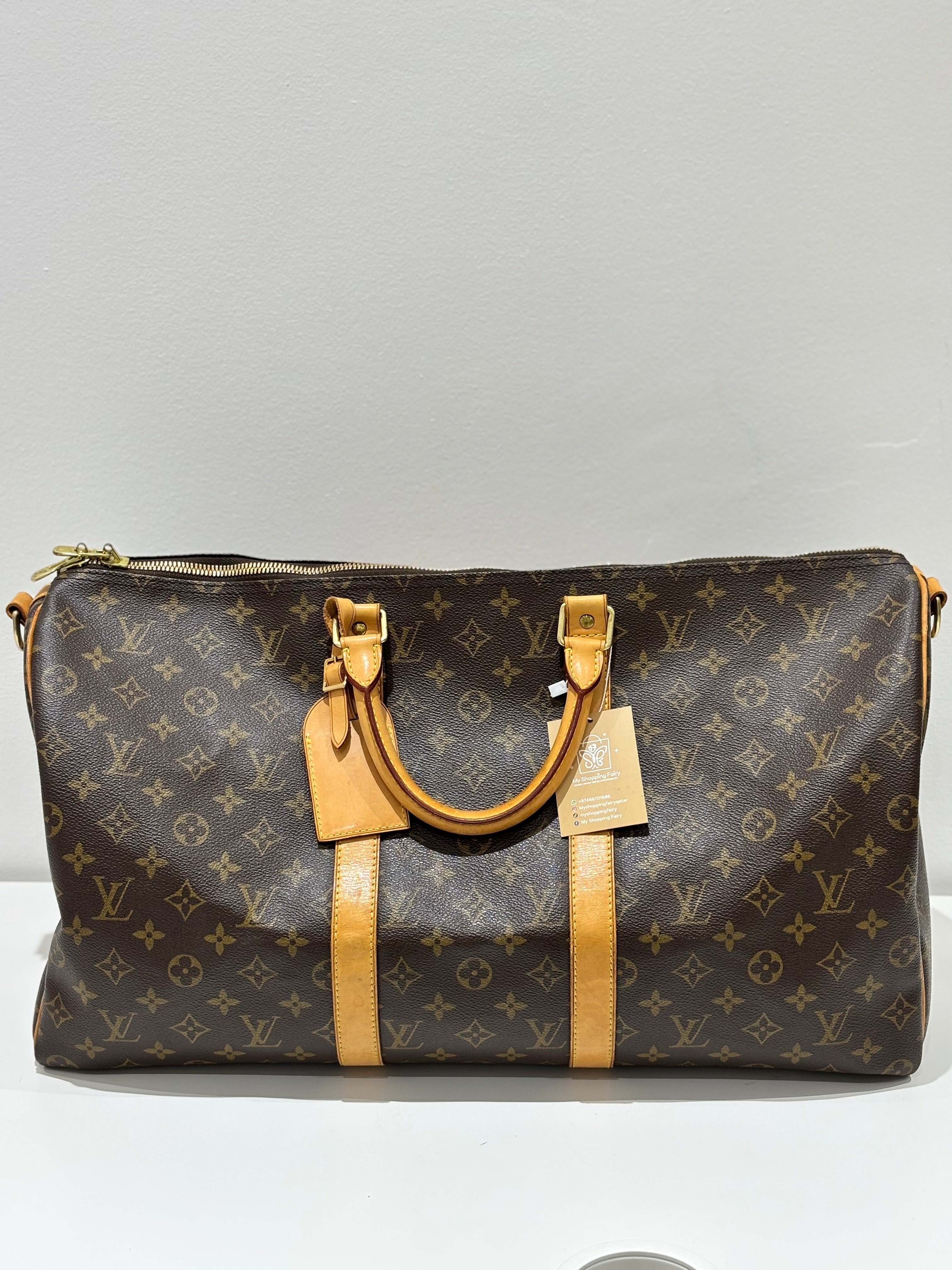LV Monogram Canvas Keepall 50 W/ Shoulder Strap Bag