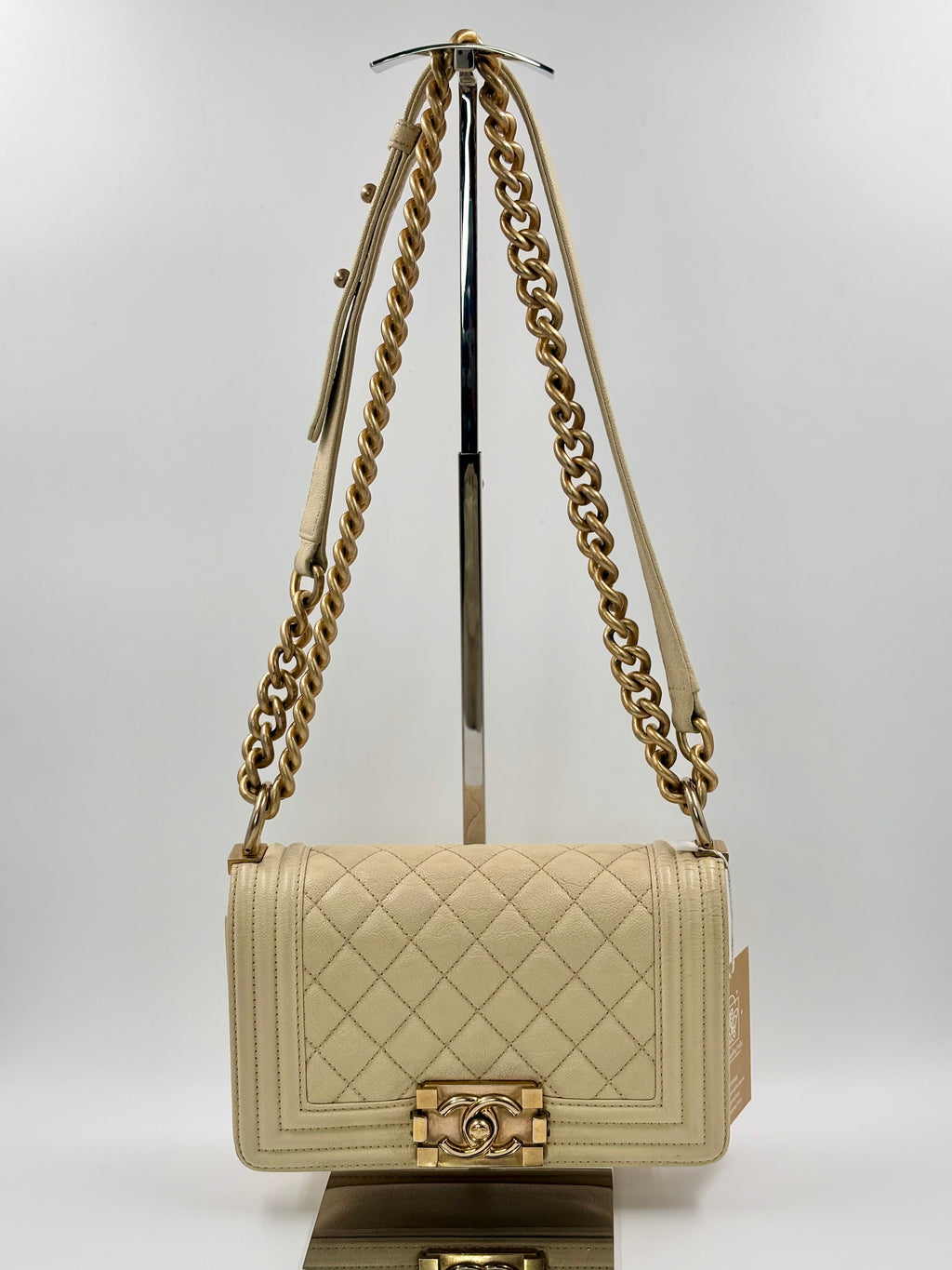 Chanel Beige Caviar Leather Boy Small Bag