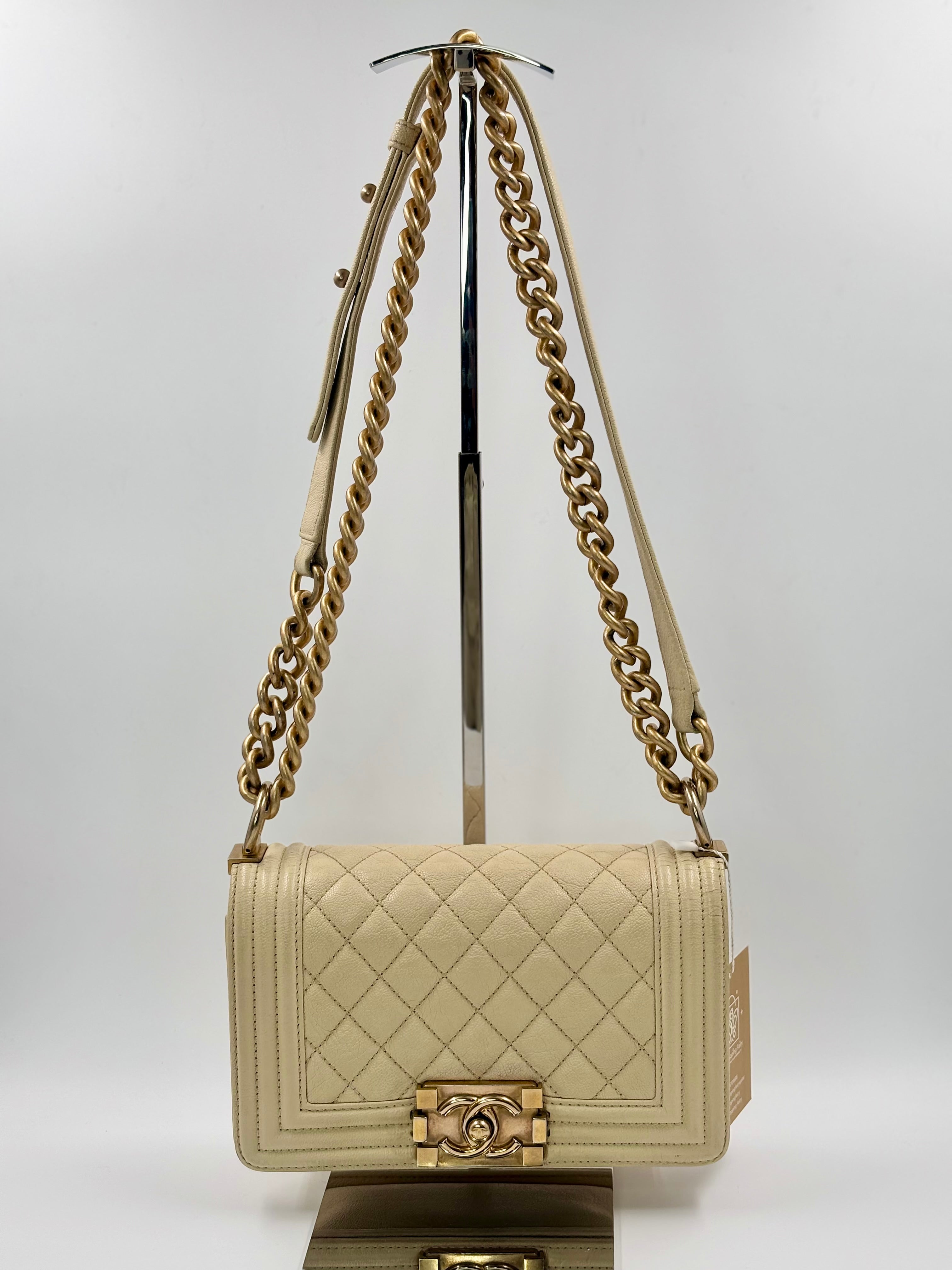 Chanel Beige Caviar Leather Boy Small Bag