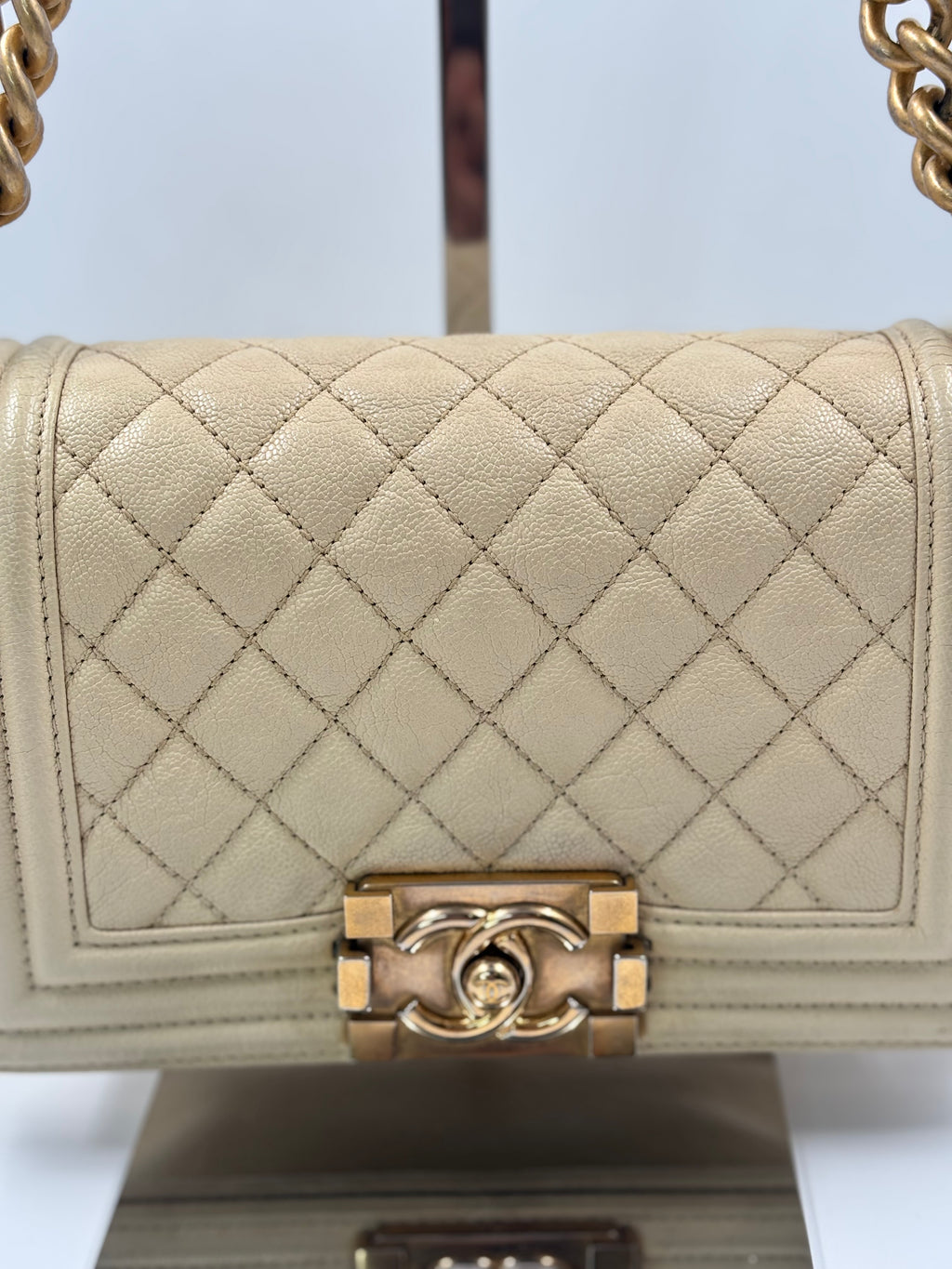 Chanel Beige Caviar Leather Boy Small Bag