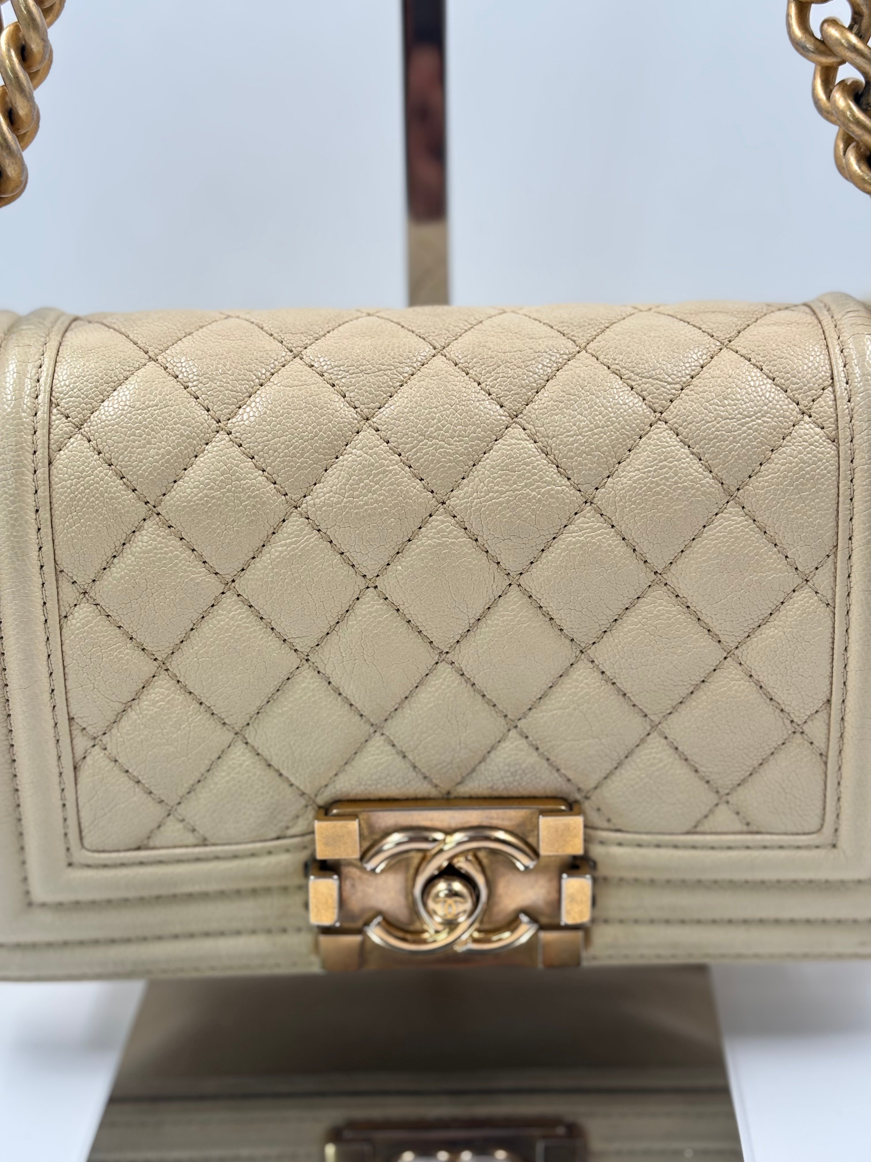Chanel Beige Caviar Leather Boy Small Bag